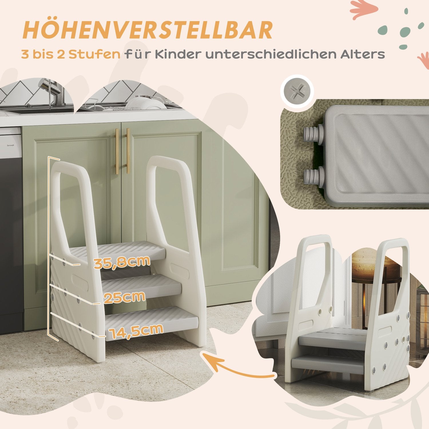 3-stegspall för barn, höj- och sänkbar, antisladd