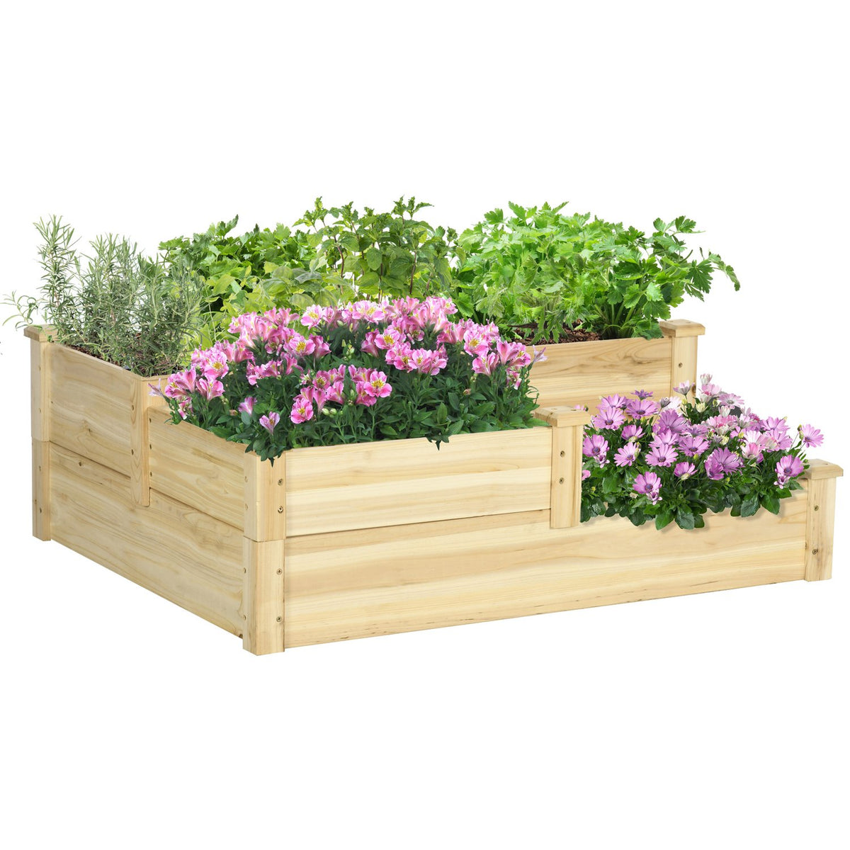 3-etasjes opphøyd bed plantetrapp, gran, naturlig finish