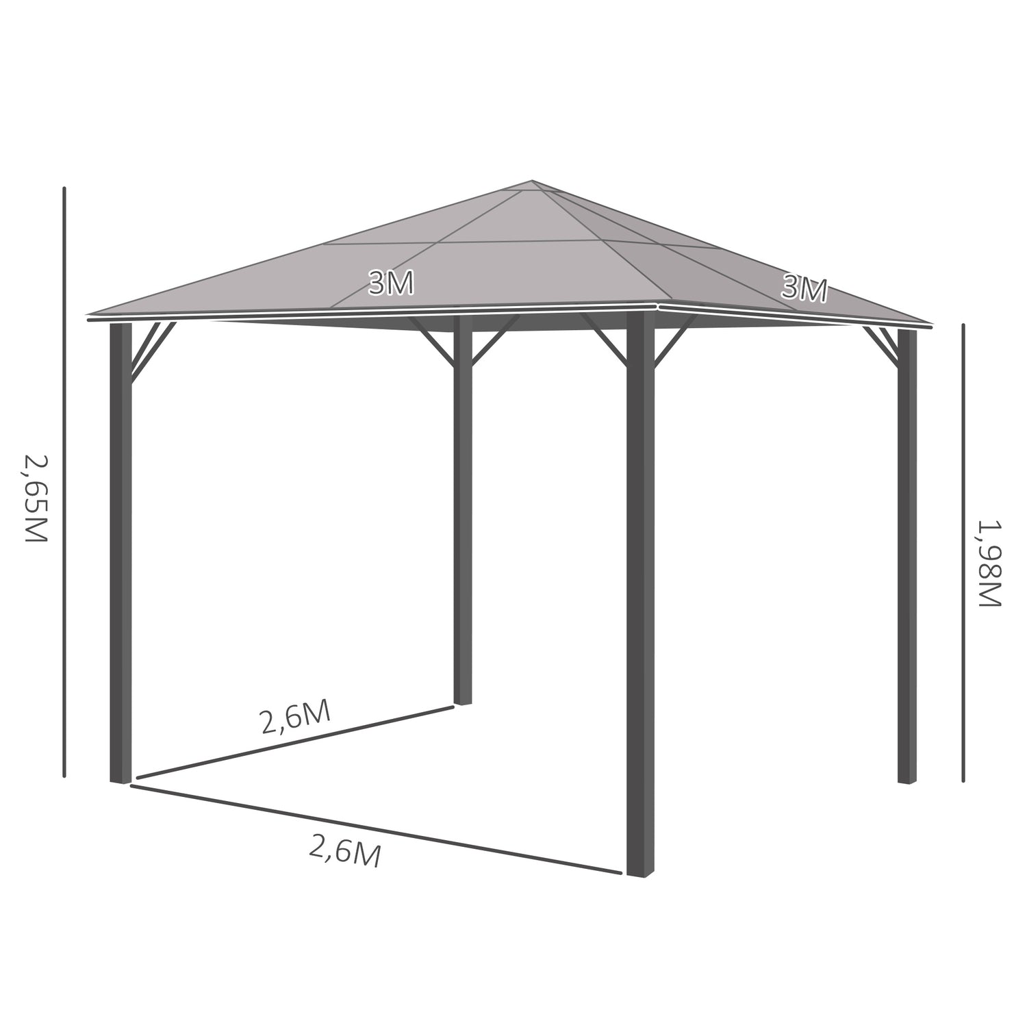 3x3M trädgårdspaviljongtält i aluminium, mörkgrå, PC-tak
