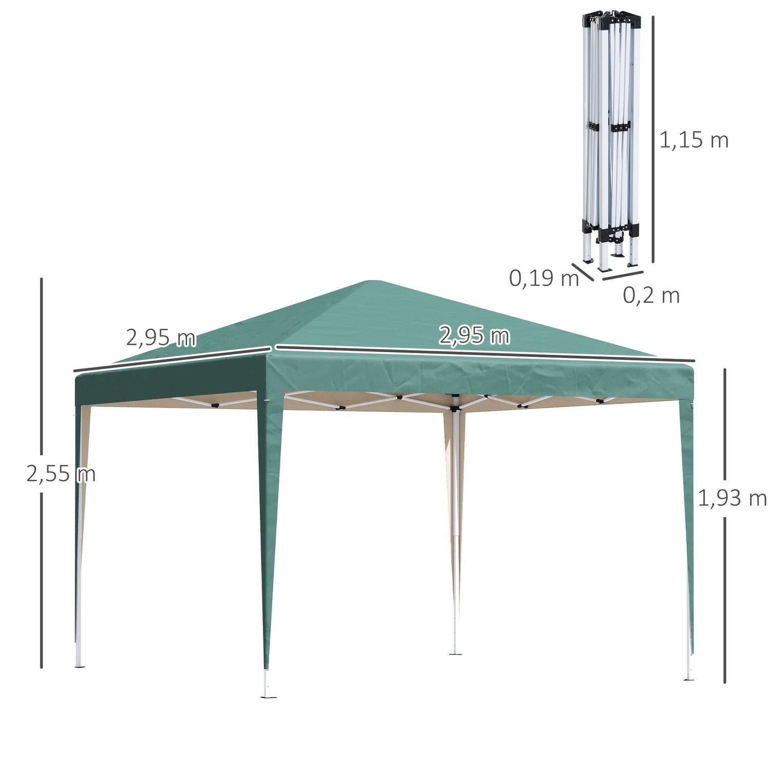 Lysthus 2,95X2,95M Pop-Up sammenleggbart lysthus UV-beskyttelse Sammenleggbart stål Oxford grønn