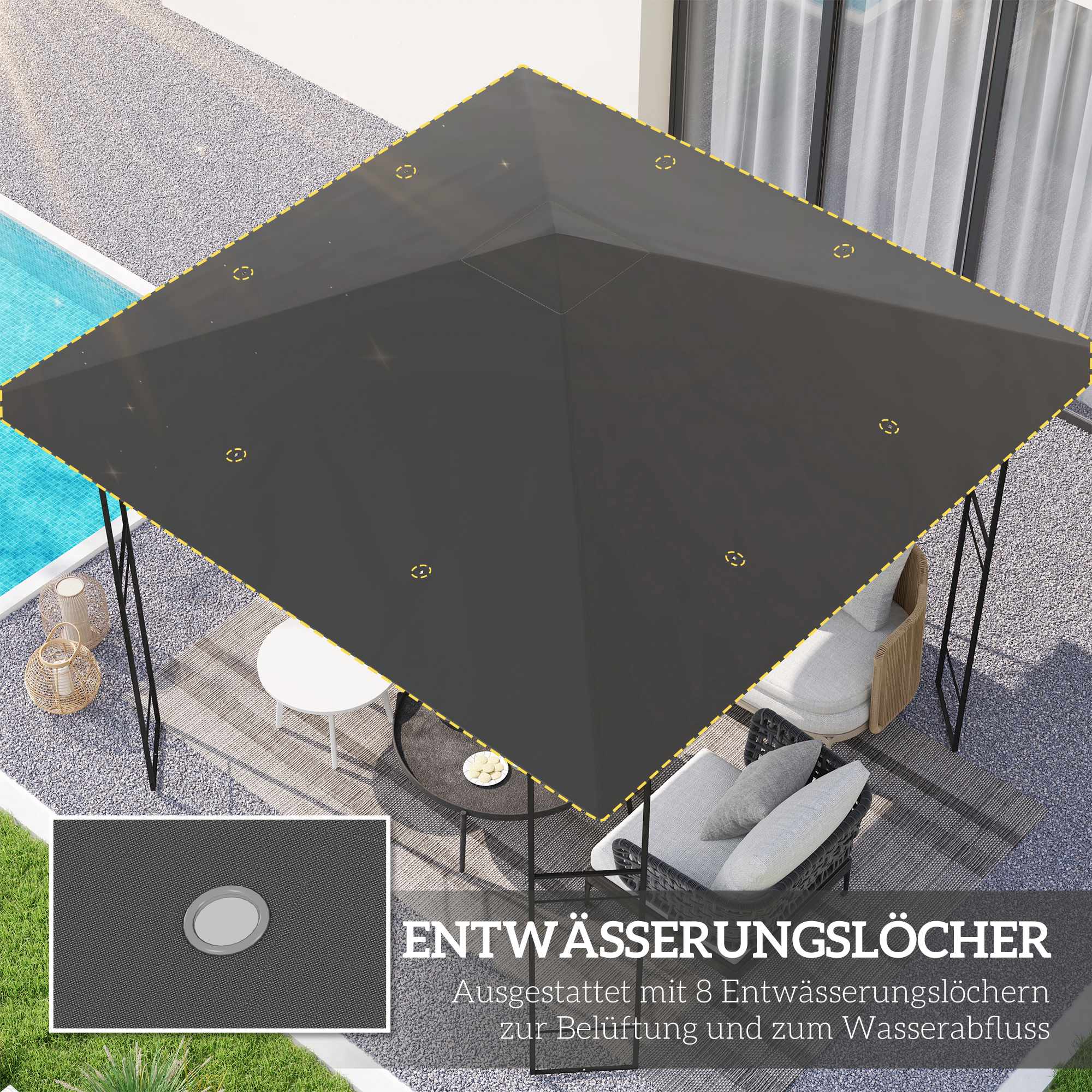 3x3m Paviljong Ersättningstak, Vattenavvisande, UPF30+