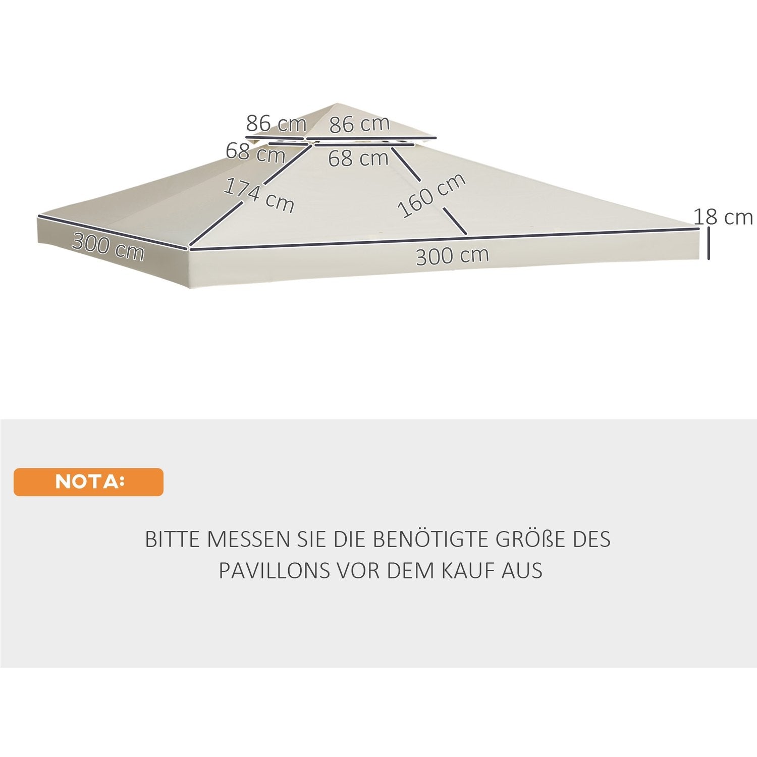 Erstatningstak lysthustak for metall lysthus, hage lysthus, 3X3M, kremhvit, polyester