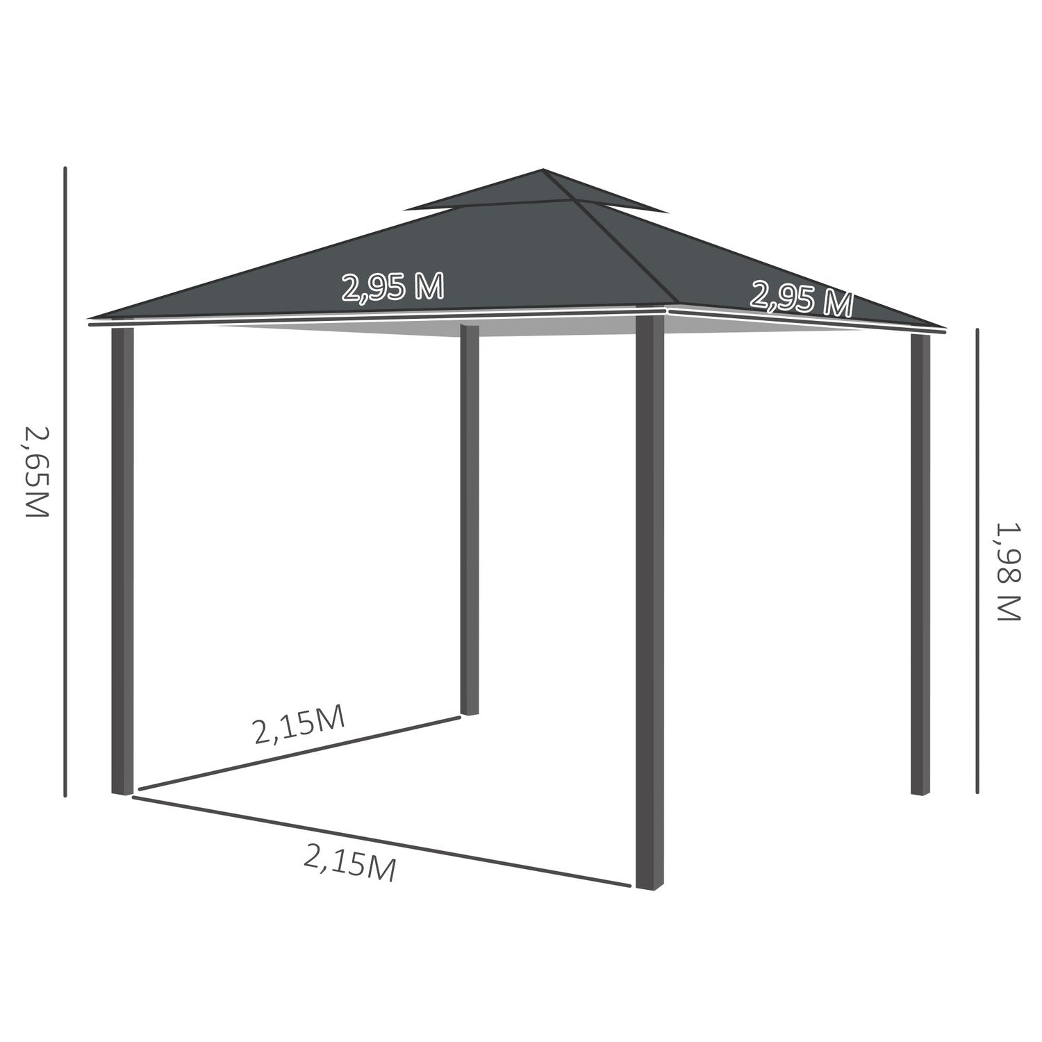 3X3M Double Roof Partytelt Vanntett UV-beskyttelse Metall Polyester Mørkegrå