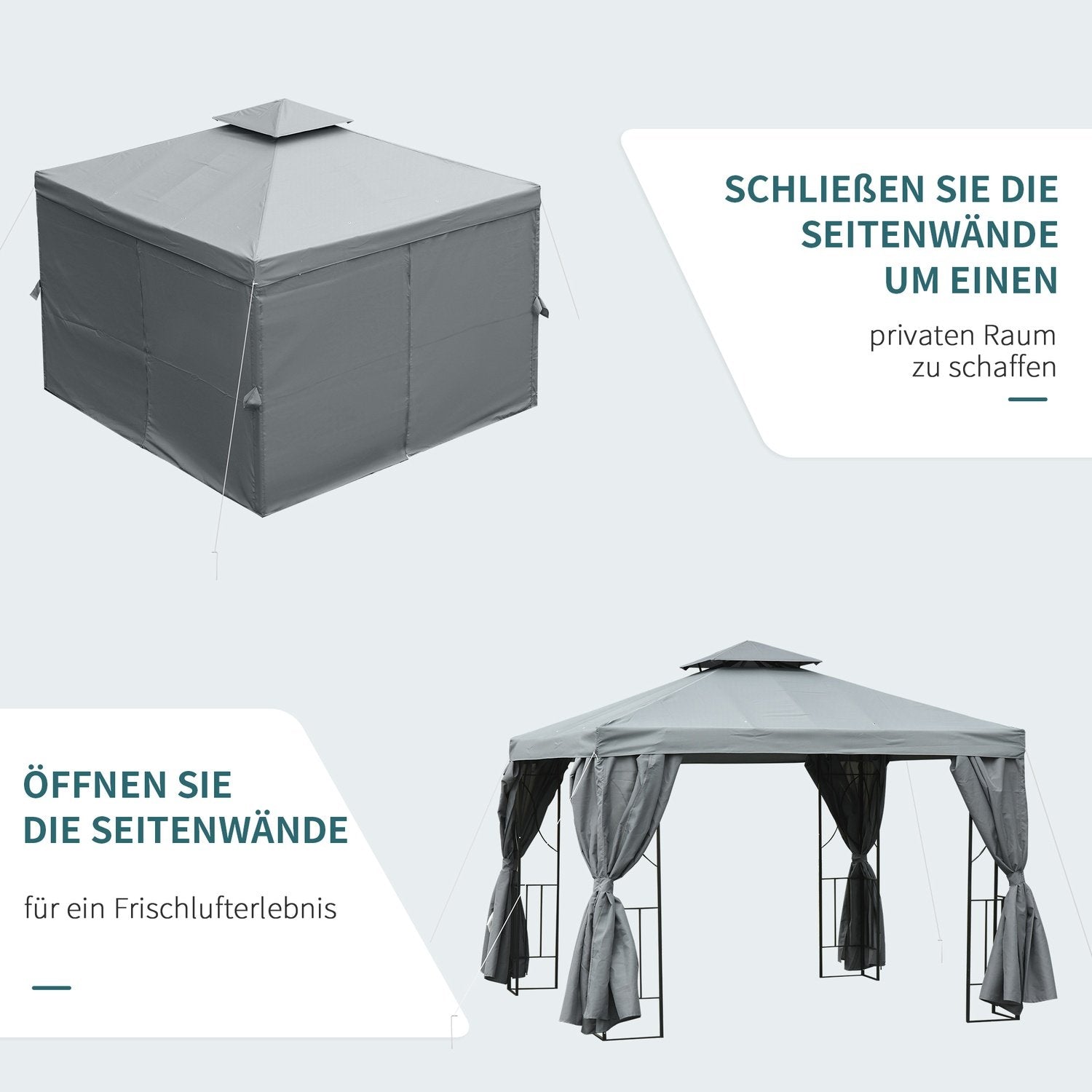 3X3M Double Roof Partytelt Vanntett UV-beskyttelse Metall Polyester Mørkegrå