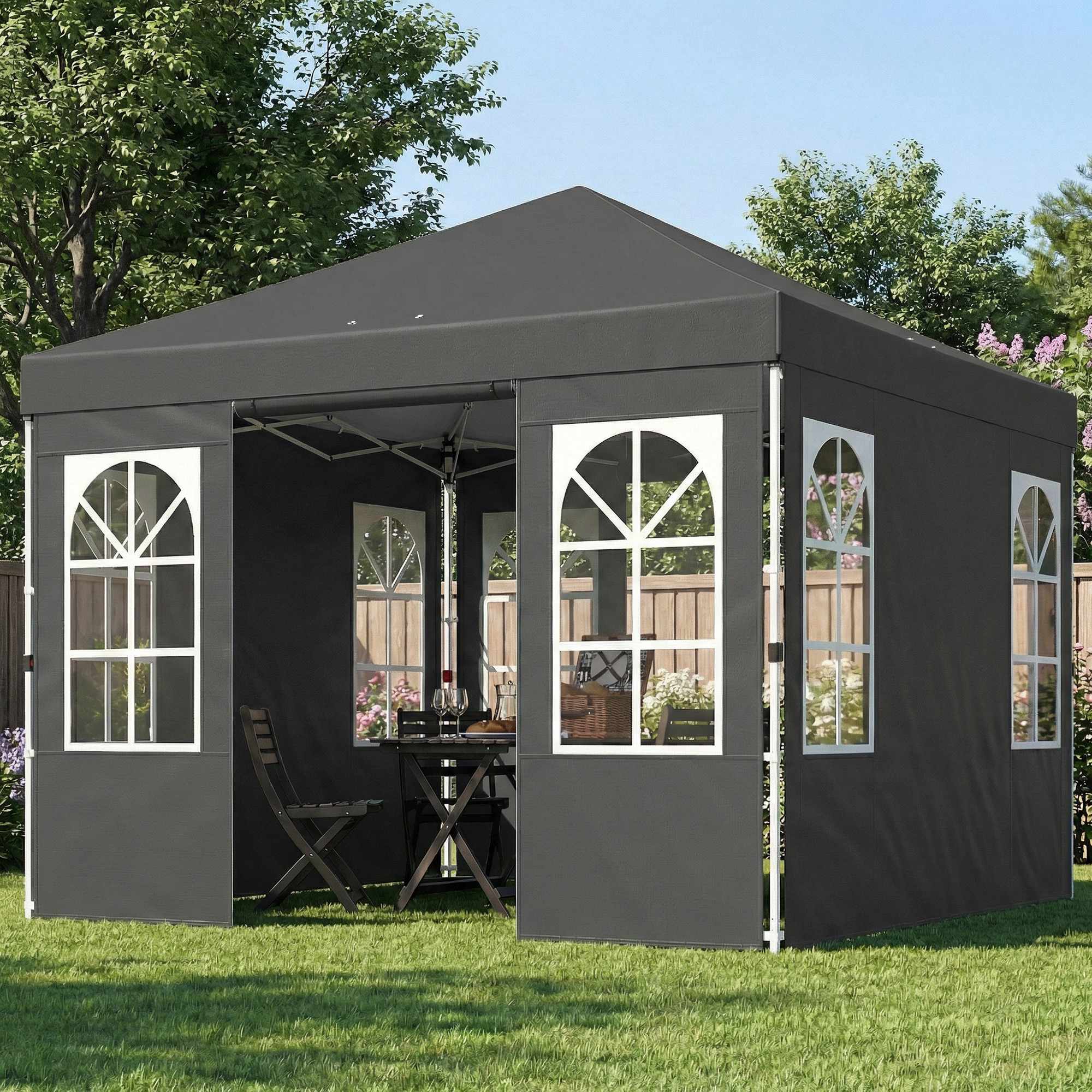 3x3m popup-paviljong, UPF 50+ Oxfordtyg, mörkgrå