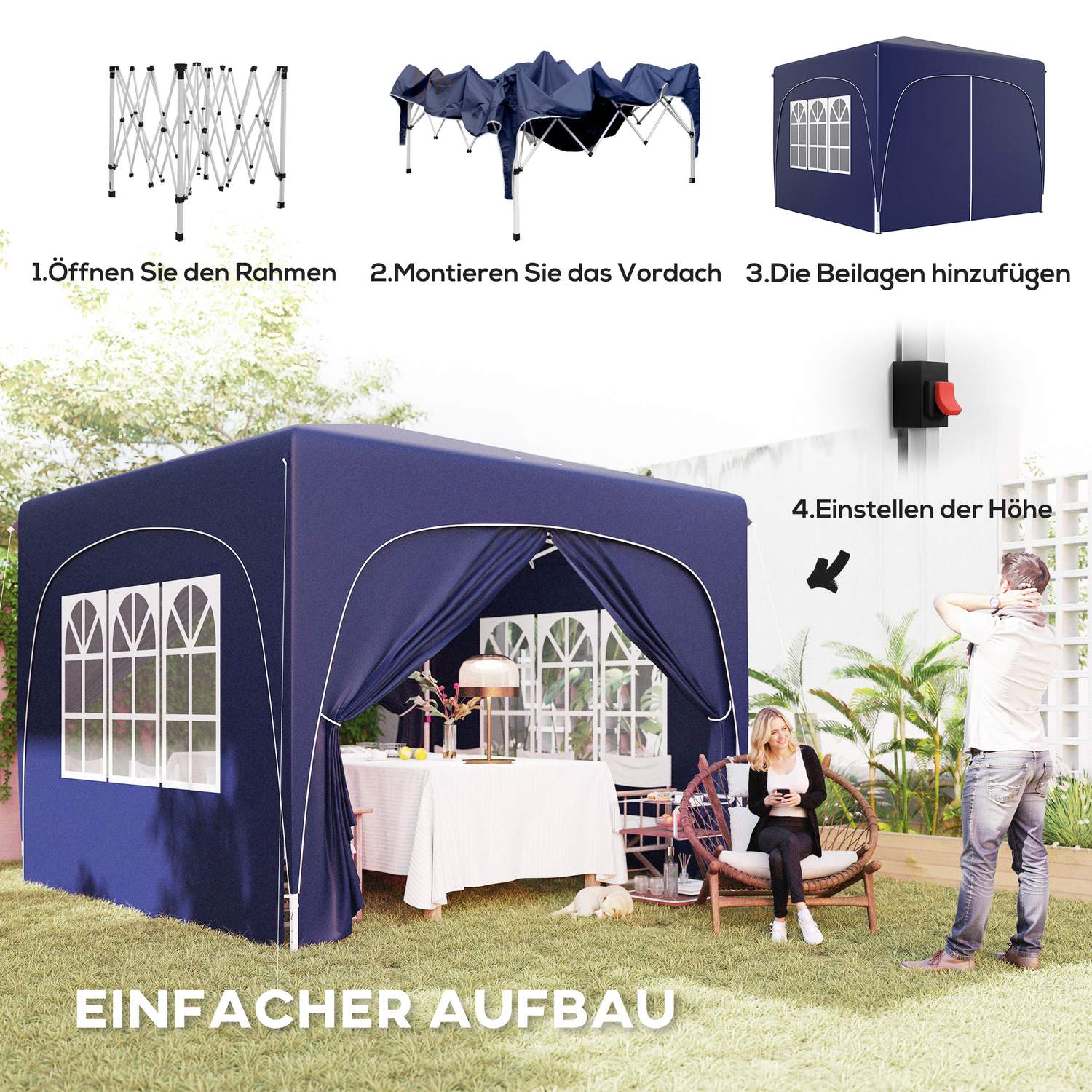 3x3m väderbeständig Pop-Up Gazebo, UV50+, Mörkblå