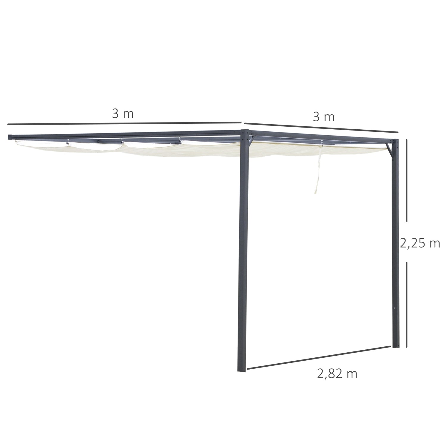 3x3m väderbeständig pergola Lusthus med tygtak