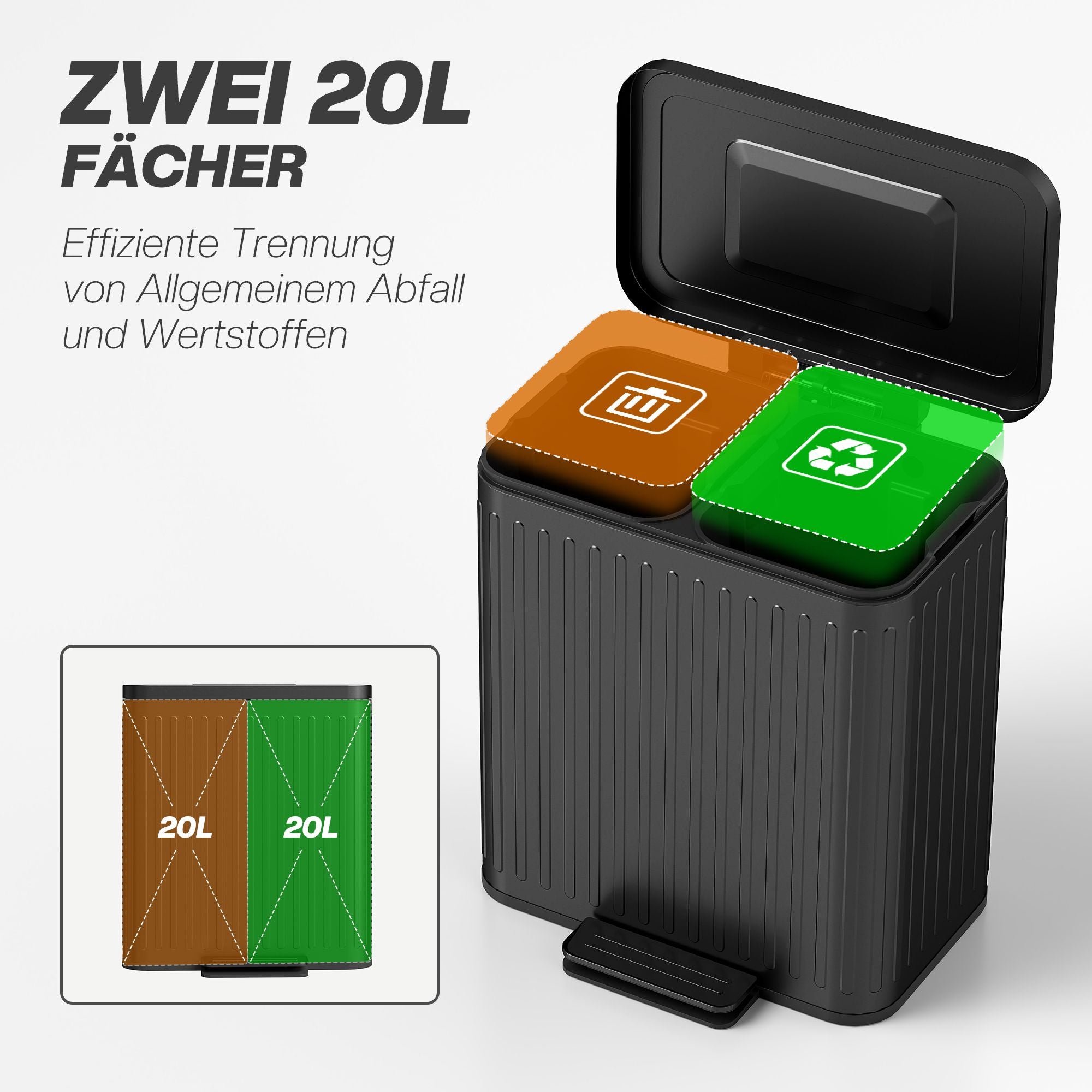 40L dubbel pedalhink, metall, 2 x 20L kapacitet