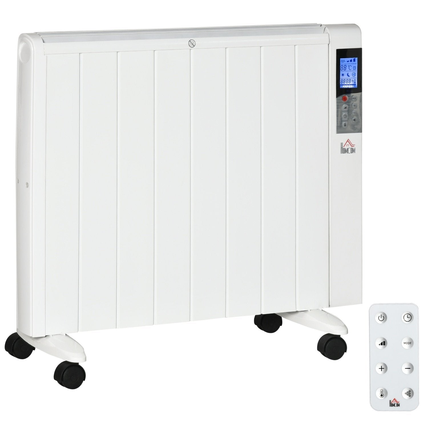 4-Lägesradiator Med Lcd-Display 2000W Elvärmare 2 Nivåer 5-35℃, Fjärrkontroll, Hjul Och Skydd För 15 M² Rum 75 X 7,5 X 58,5 Cm