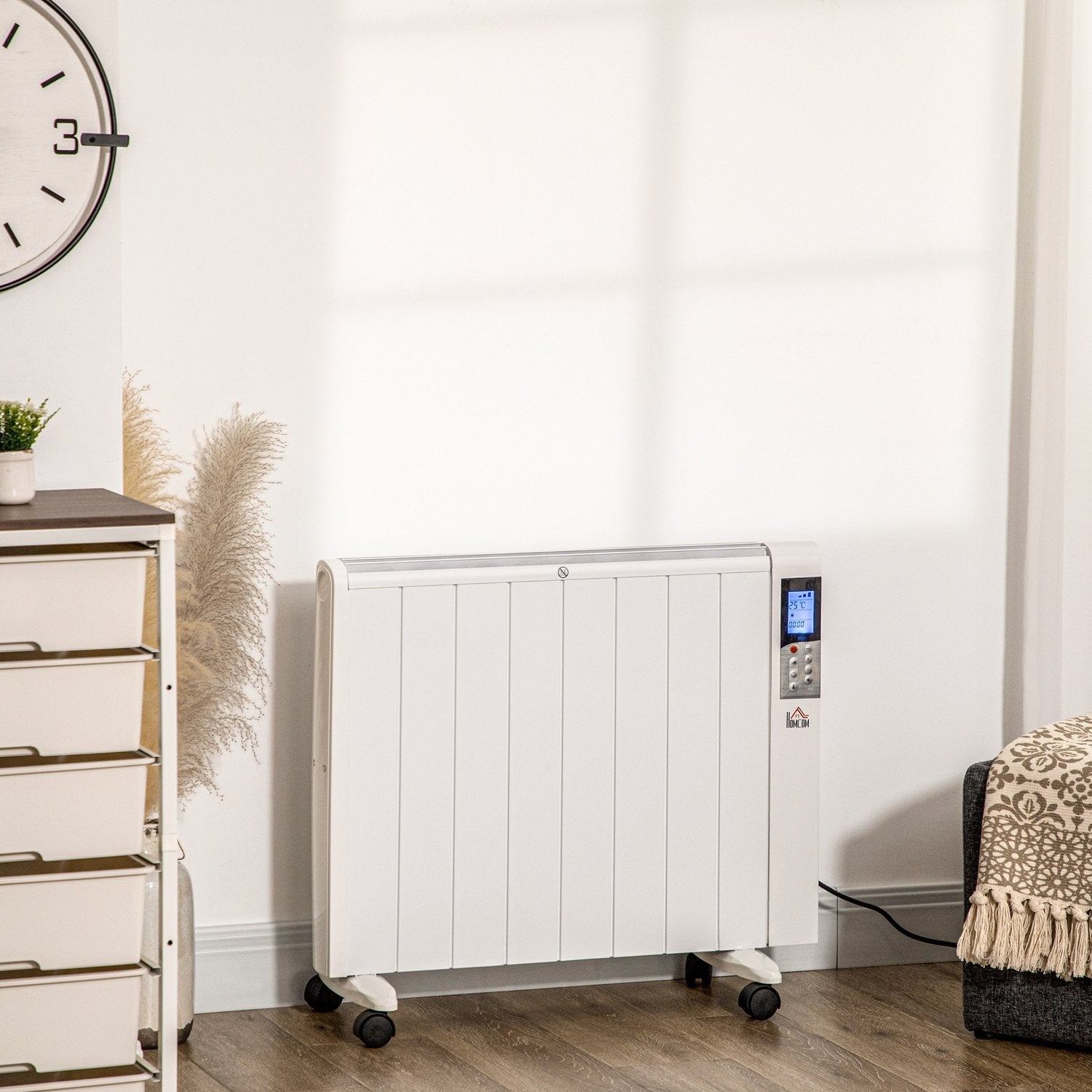 4-Lägesradiator Med Lcd-Display 2000W Elvärmare 2 Nivåer 5-35℃, Fjärrkontroll, Hjul Och Skydd För 15 M² Rum 75 X 7,5 X 58,5 Cm