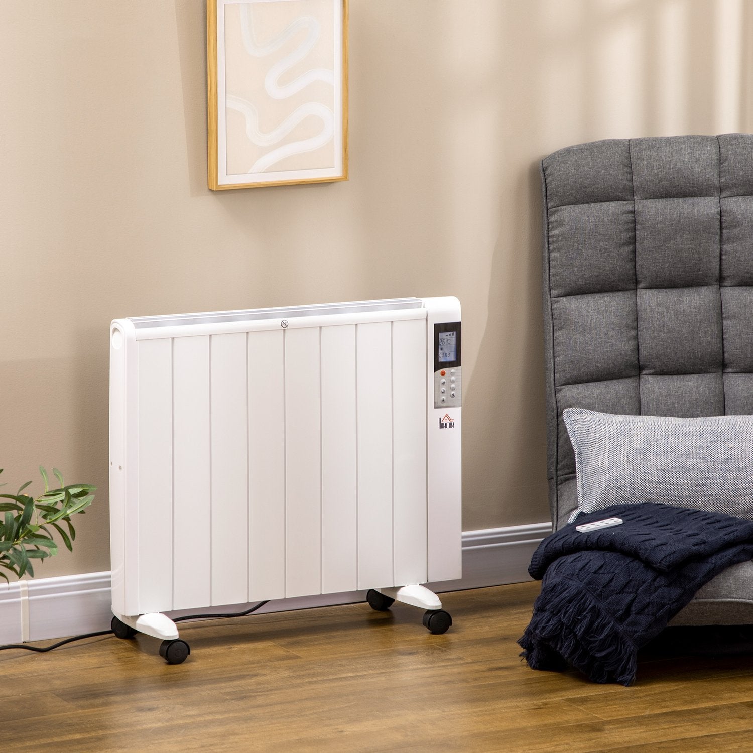 4-Lägesradiator Med Lcd-Display 2000W Elvärmare 2 Nivåer 5-35℃, Fjärrkontroll, Hjul Och Skydd För 15 M² Rum 75 X 7,5 X 58,5 Cm