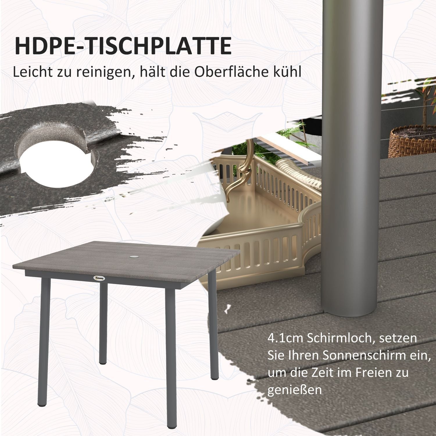 Hagebord Spisebord 4 personer Paraplyhull Uteplassbord Lamellramme Hdpe Mørkegrå 90X90X75Cm