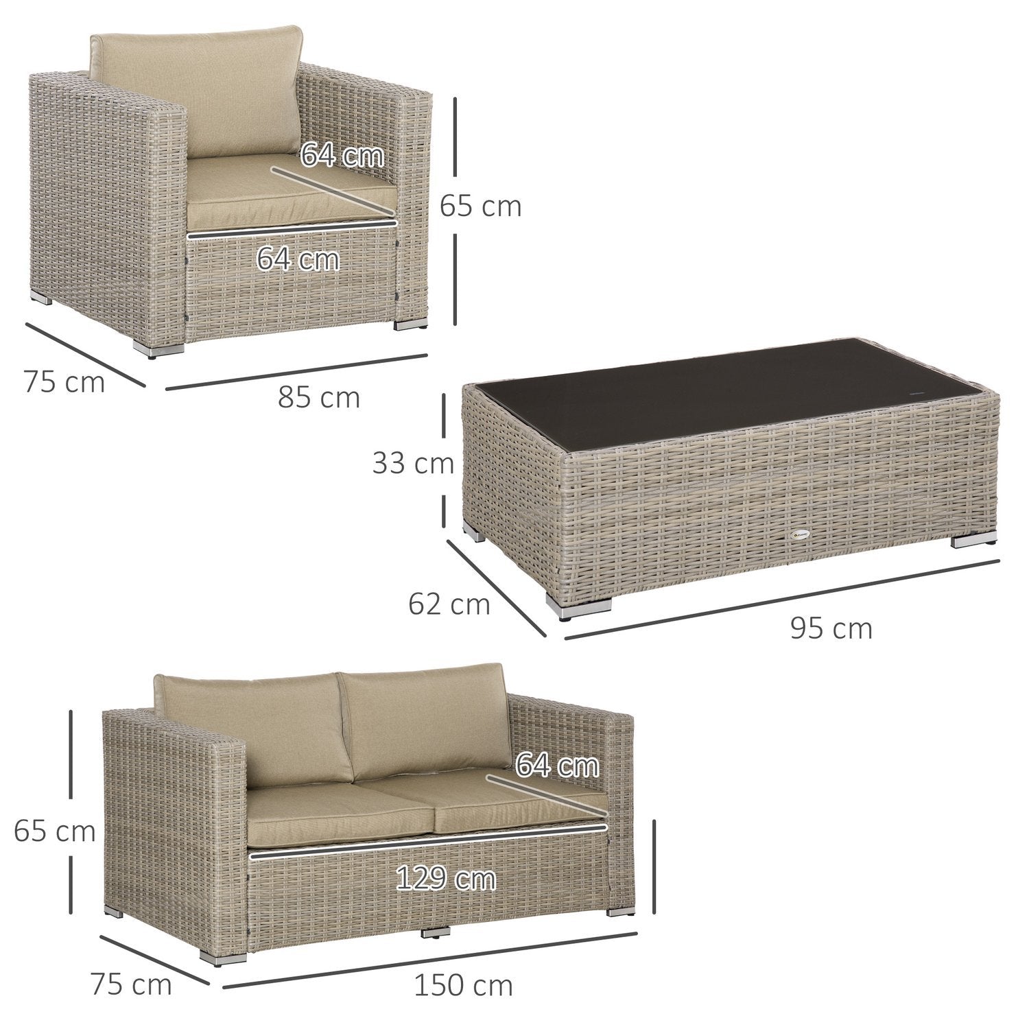 Hagemøbelsett i polyrattan 4 personer Loungemøbler Salongbord Setepute Khaki + Beige