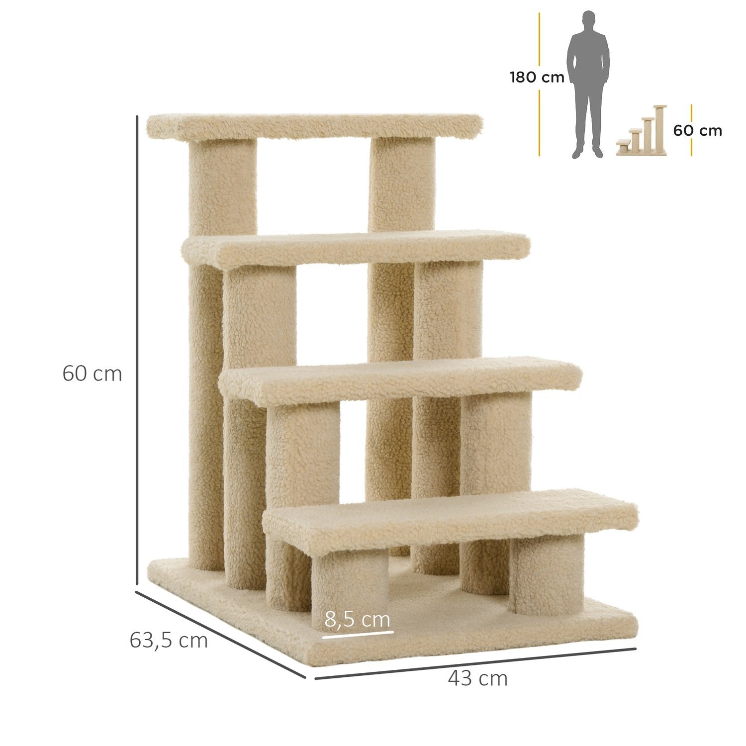 Dyretrapper Hunder Katter 4-trinns plysj beige 63,5 x 43 x 60 cm