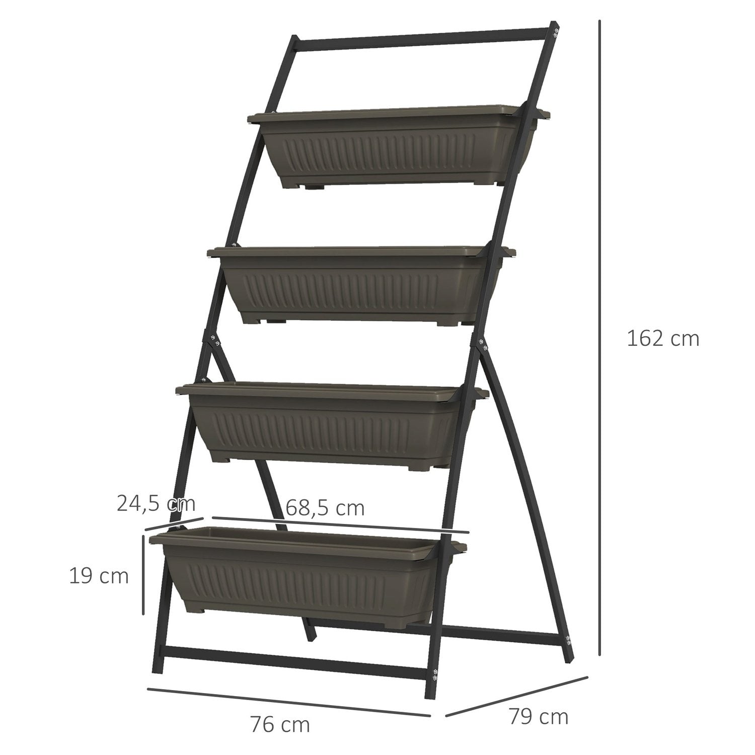 Plantestativ, Blomsterstativ Med 4 Etasjer, Plantehylle Med Hull, Plantetrapp Blomsterhylle For Hage, Stål, Brun, 76 X 79 X 162 Cm