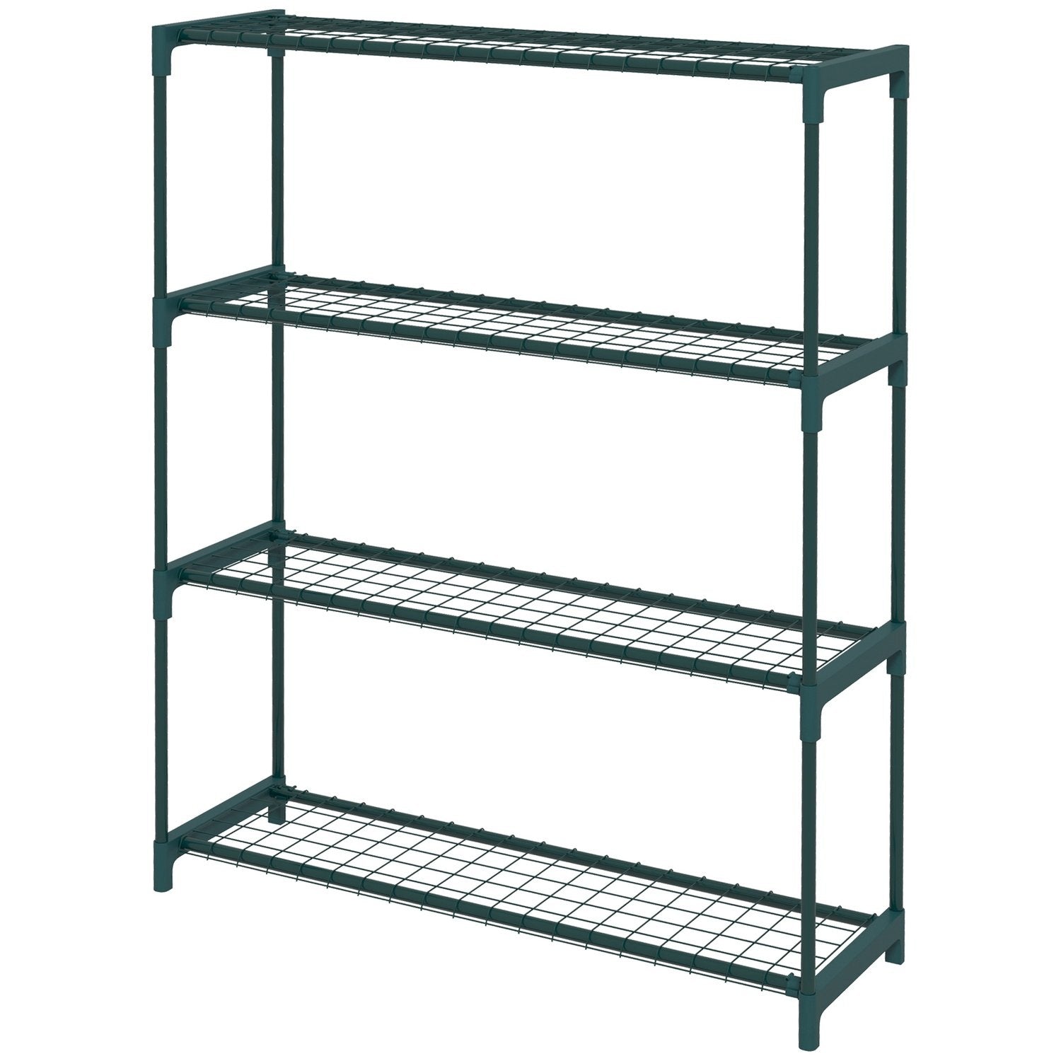Plantehylle, blomsterstativ med 4-lags blomsterhylle, plantestativ for hage, balkong, stål, mørkegrønn, 89 X 28 X 107 cm