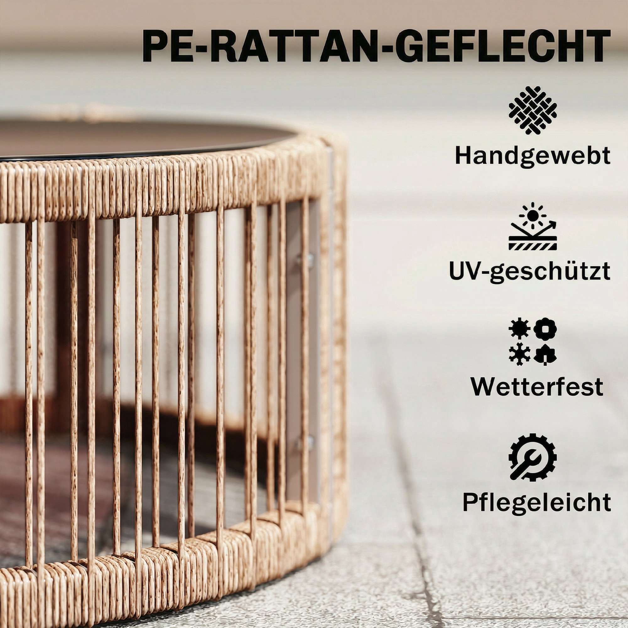4-delad trädgårdsloungegrupp i polyrattan med kuddar