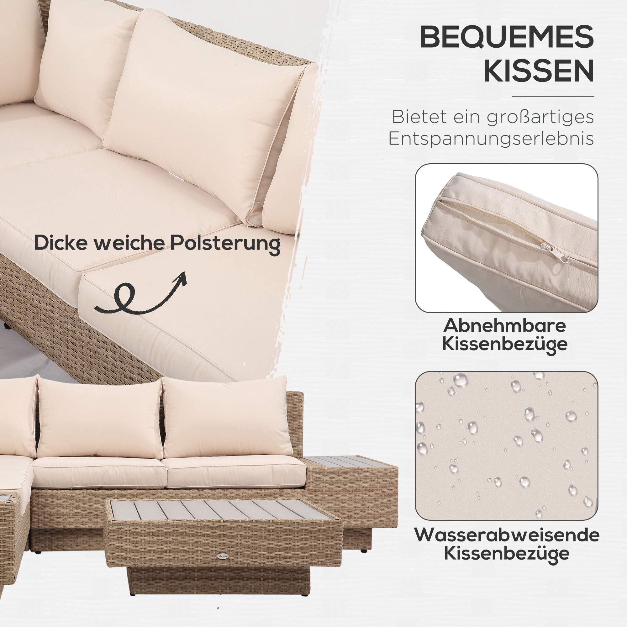 4-delat brunt polyrattan utemöblerset med kuddar