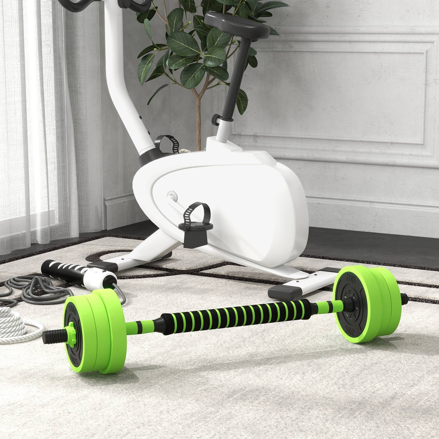 4 i 1 hantelset 20 kg justerbar hantel & skivstång Kettlebell Push-up Handtag Grön