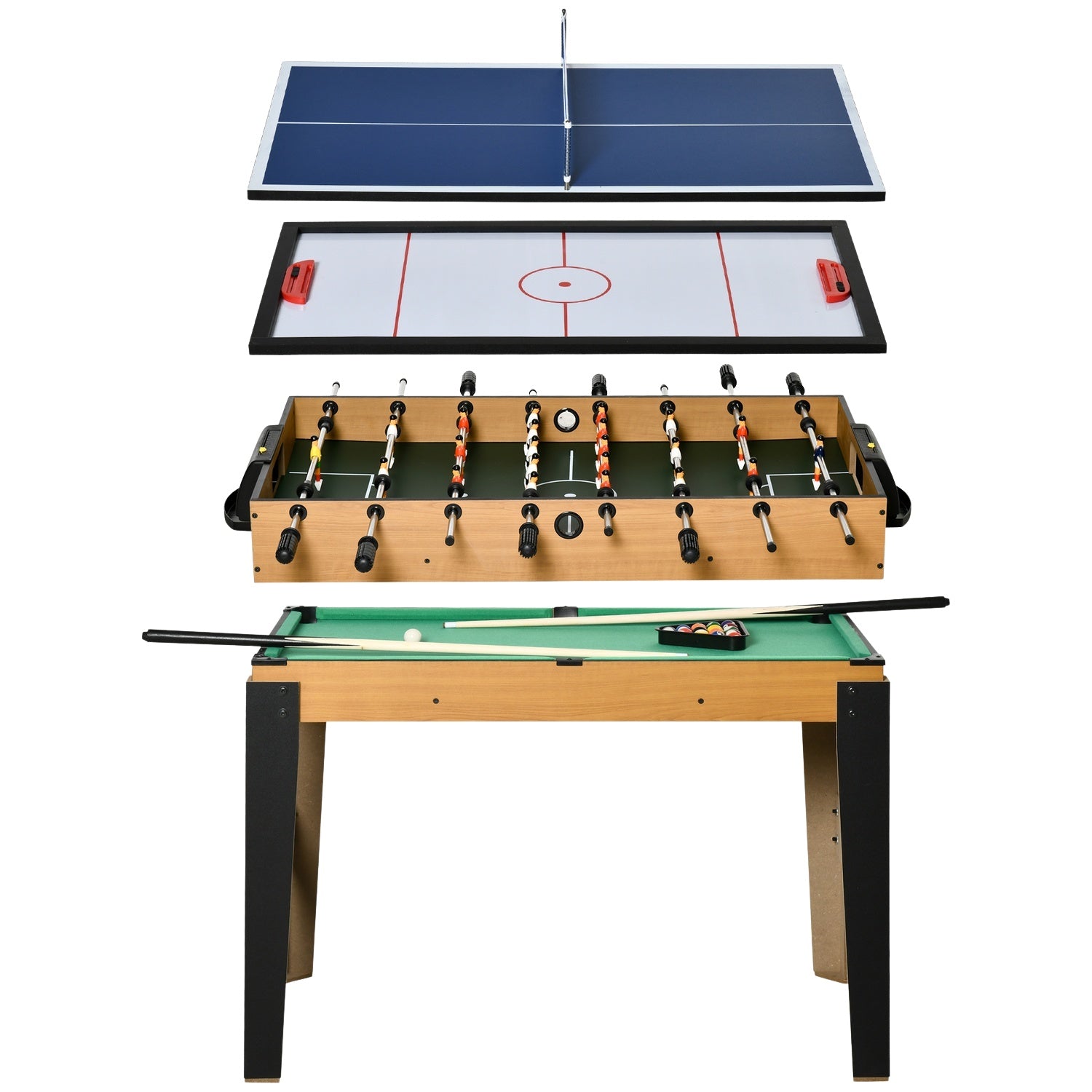 4-i-1 spelbord: Bordtennis, Fotboll, Biljard, Hockey, 107 cm