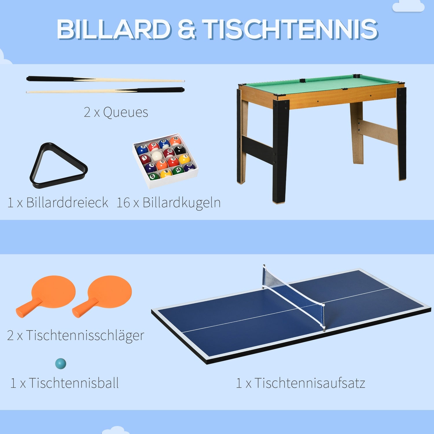 4-i-1 spelbord: Bordtennis, Fotboll, Biljard, Hockey, 107 cm