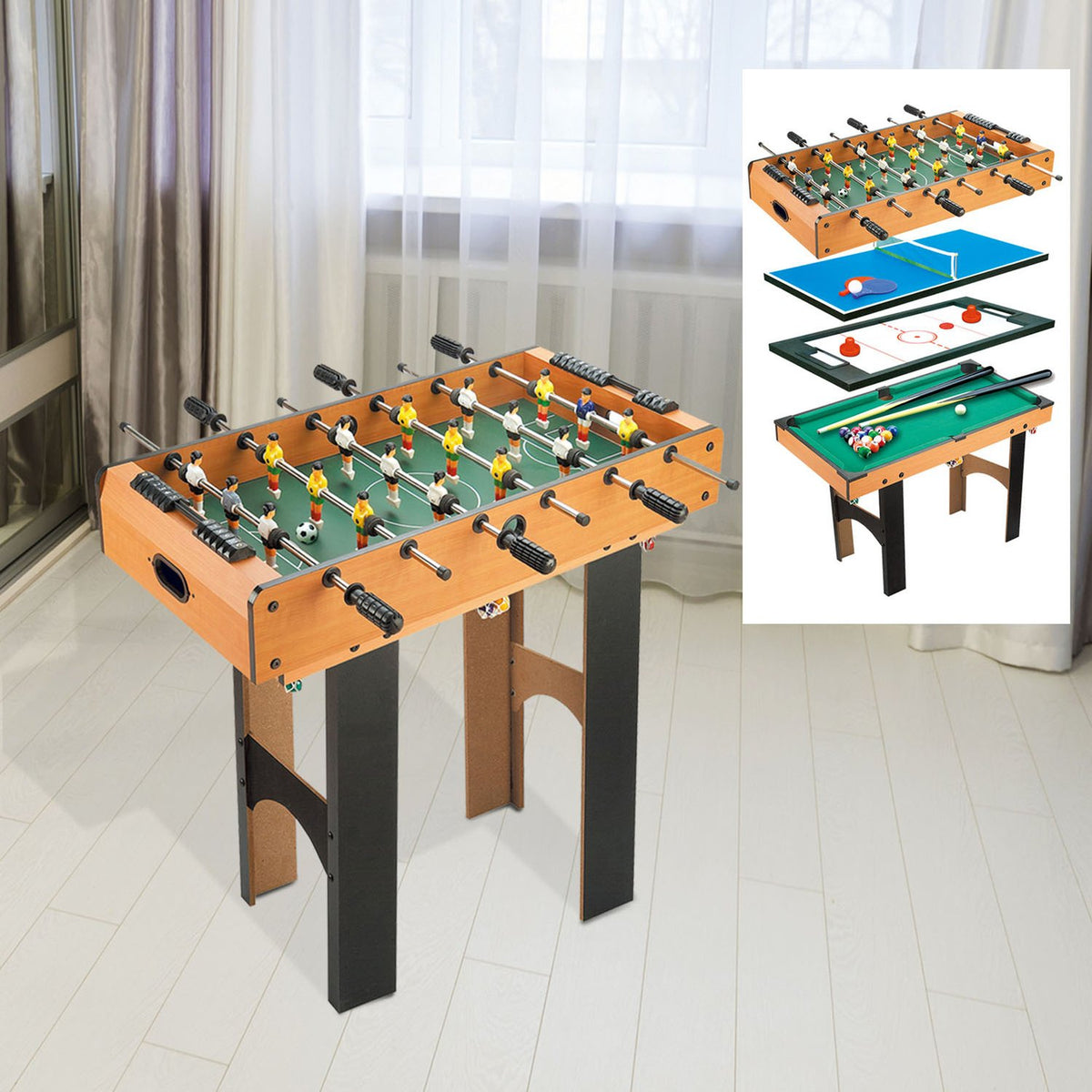 4-i-1 spillebord: fotball, hockey, tennis, biljard