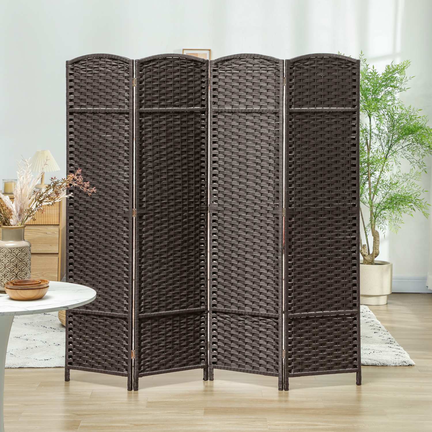 4-panels fällbar rumsavdelare, brun, polypropen