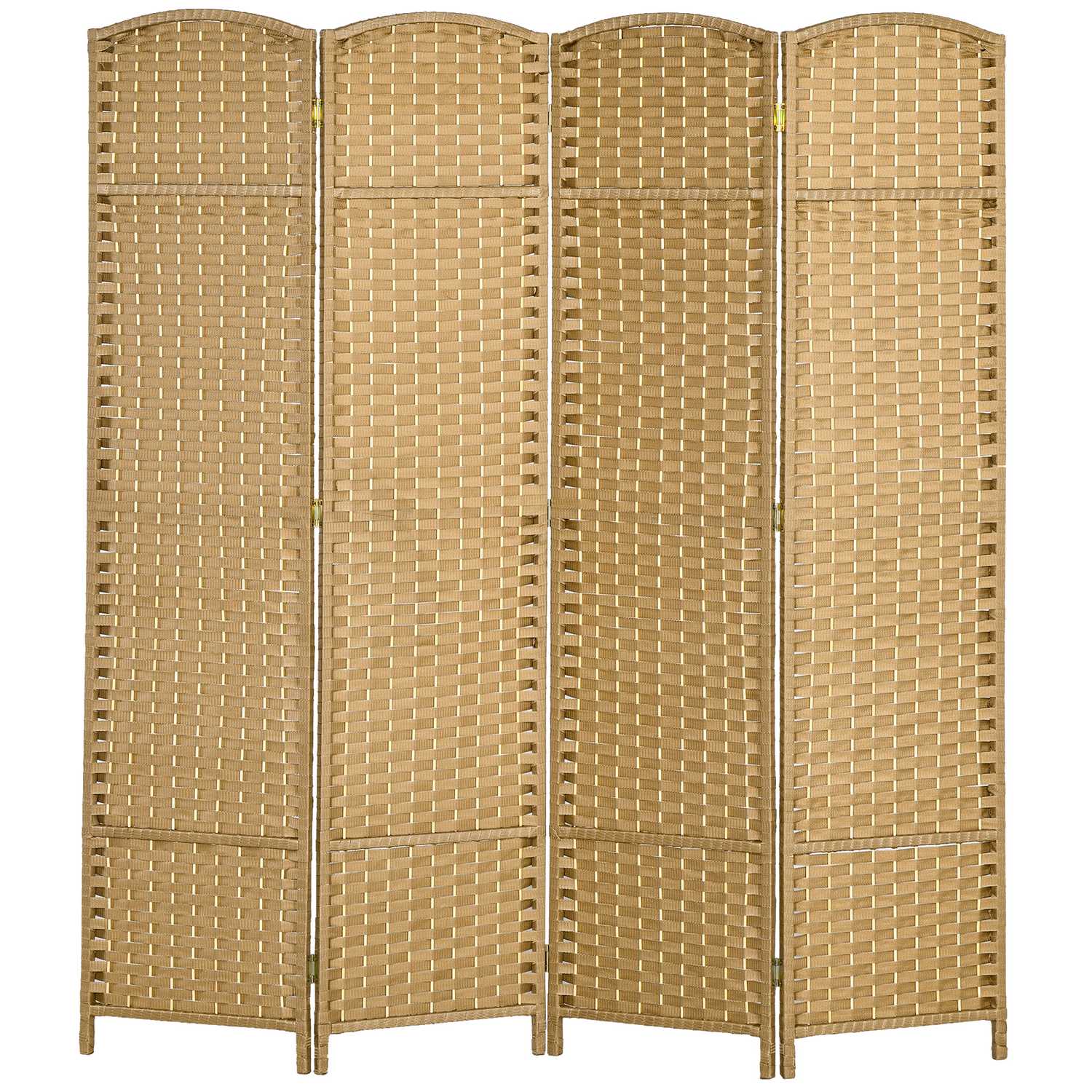 4-panels fällbar rumsavdelare, naturligt trä, sekretessskärm