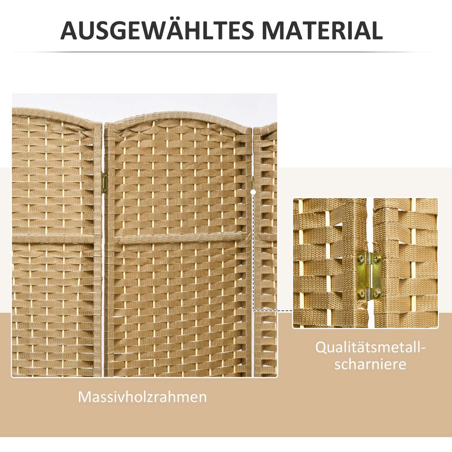 4-panels fällbar rumsavdelare, naturligt trä, sekretessskärm