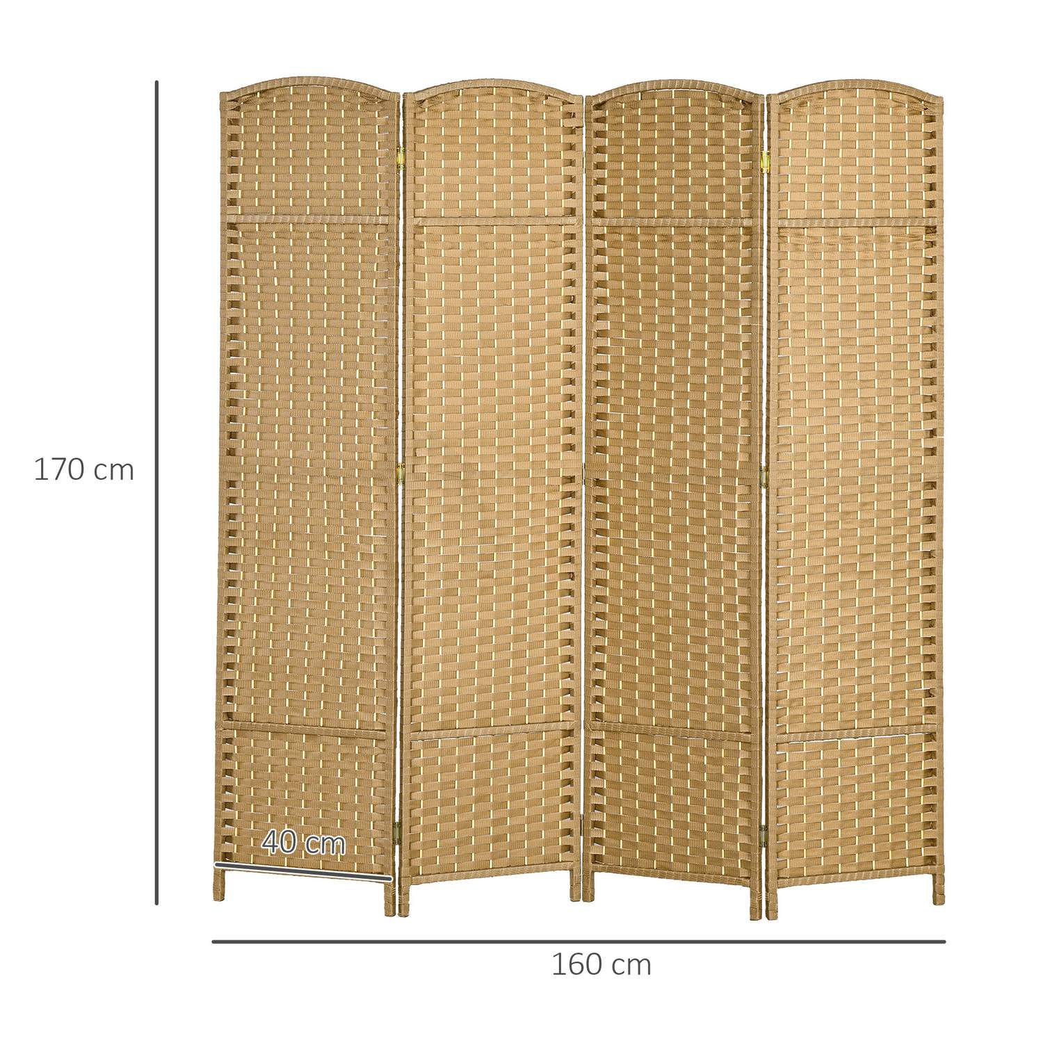 4-panels fällbar rumsavdelare, naturligt trä, sekretessskärm