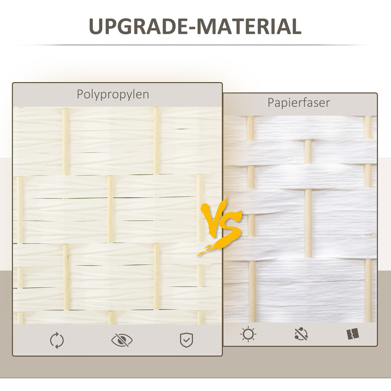 4-panels fällbar rumsavdelare, vit, polypropen, furu