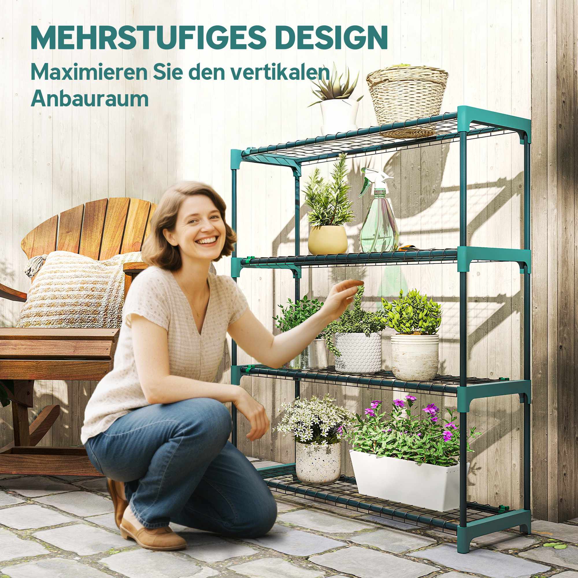 4-vånings växtställ, inomhus utomhus stål, 104 cm