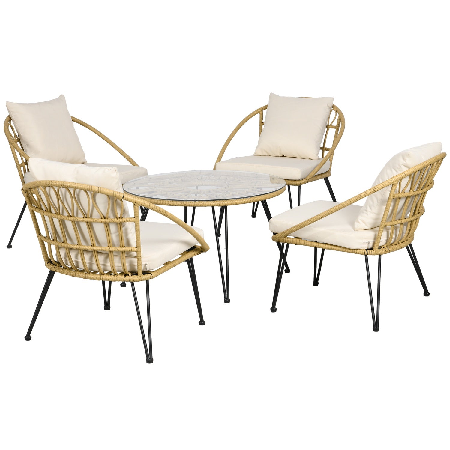 Trädgårdsmöbler i rotting, 5 delar – beige polyester