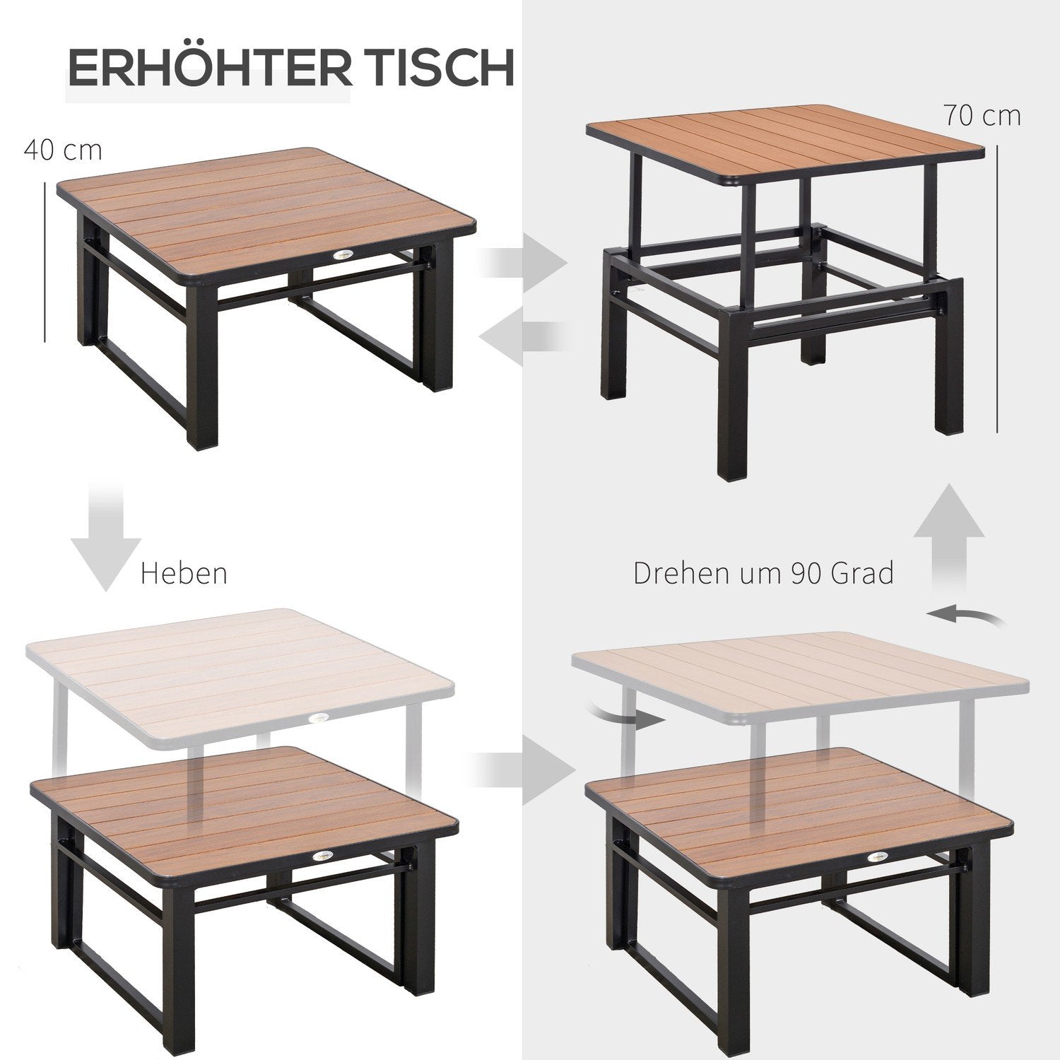 Trädgårdsset För 4 Personer Trädgårdsmöbelset Med Lyftbar Soffbordssoffa Med Kuddar Utomhus Aluminiumgrå