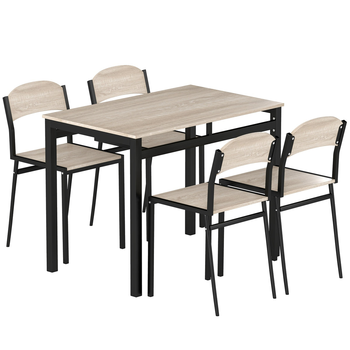 5-delt spisegruppe, bord og 4 stoler, plassbesparende, svart