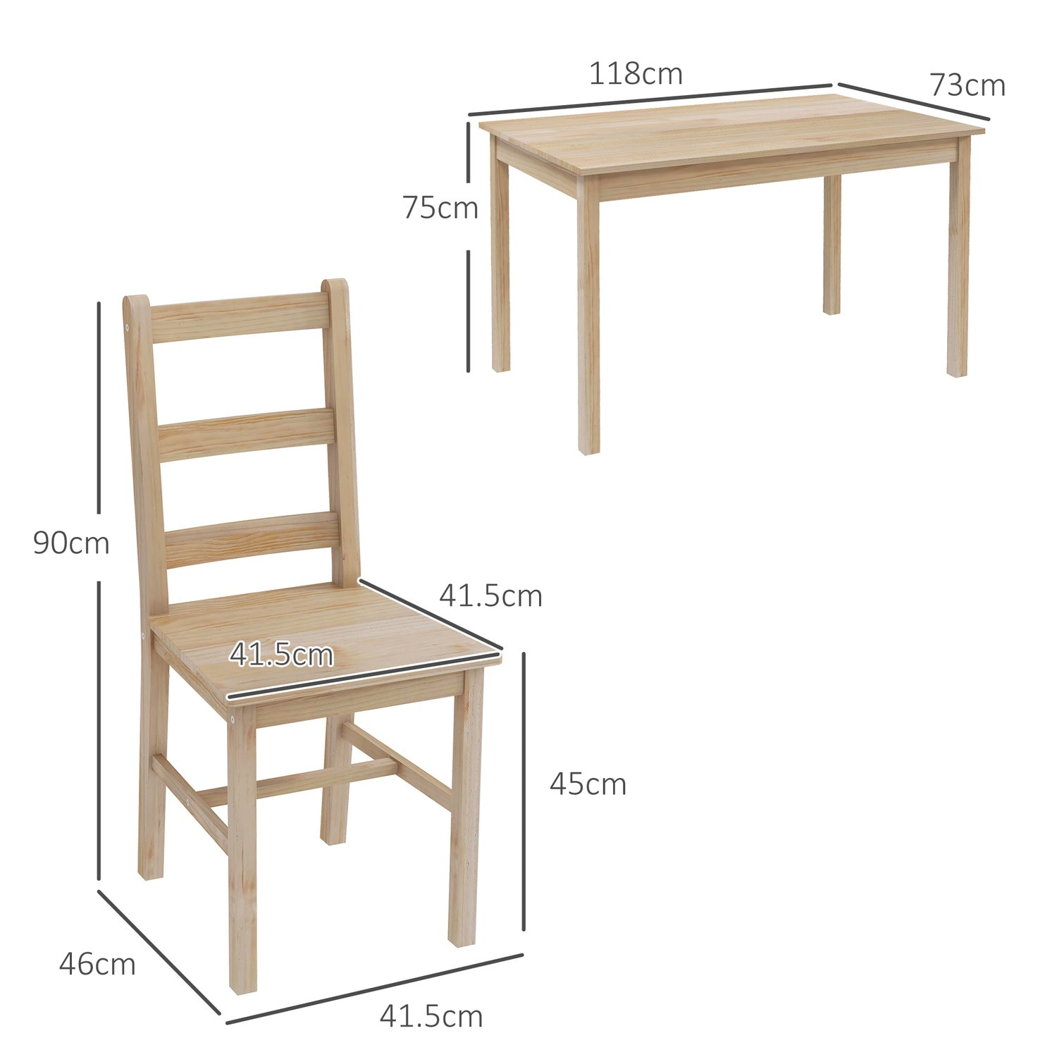 5-delad matsalsset i massivt trä, platsbesparande design