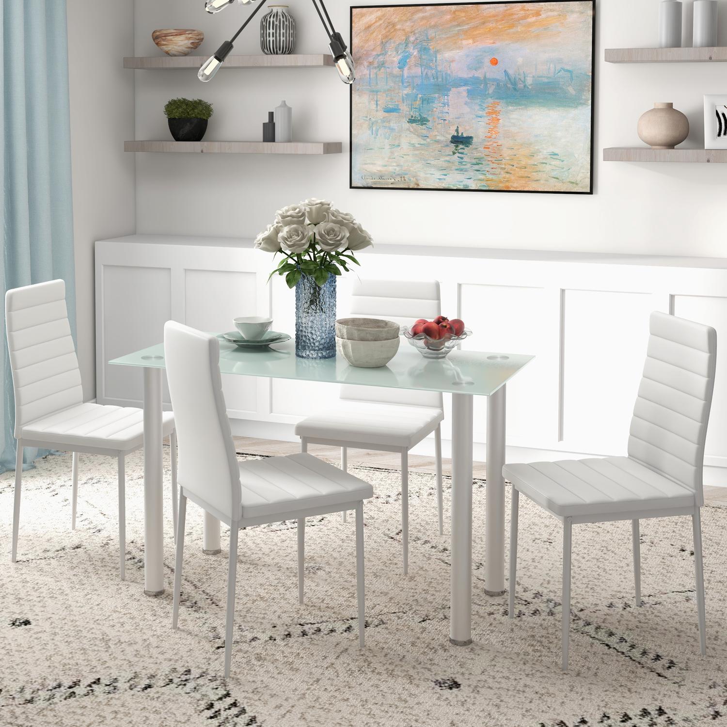 5-delat matsalsset, glasbord & 4 stålstolar, svart