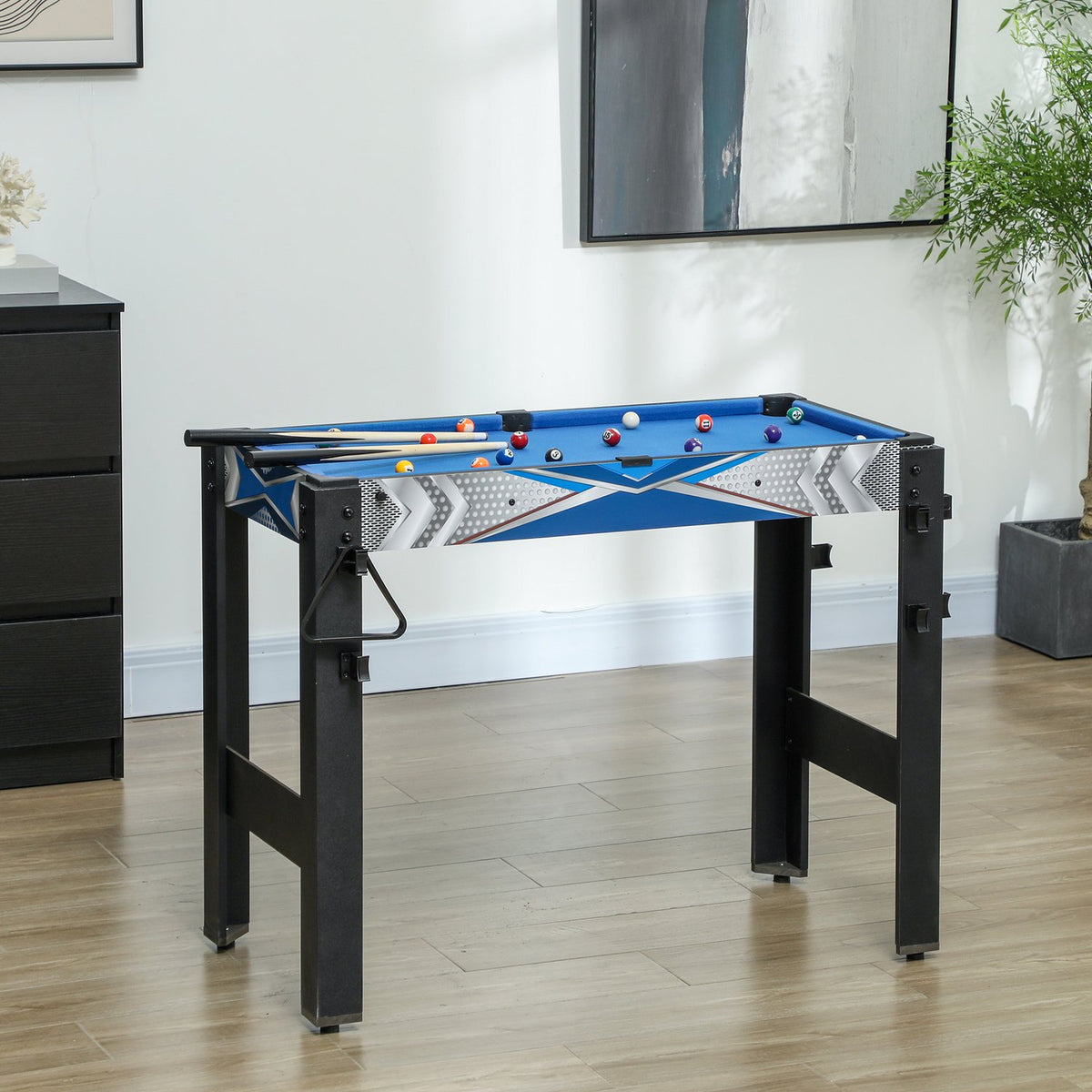 5-i-1-spillbord: biljard, bordtennis, hockey, basketball, bueskyting