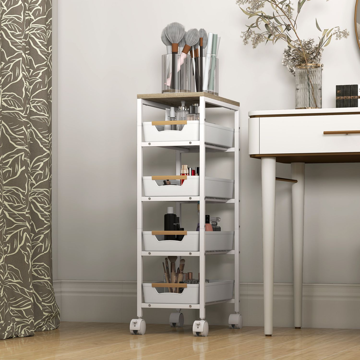 5-vånings köksvagn, trälook, metallram, 4 lådor