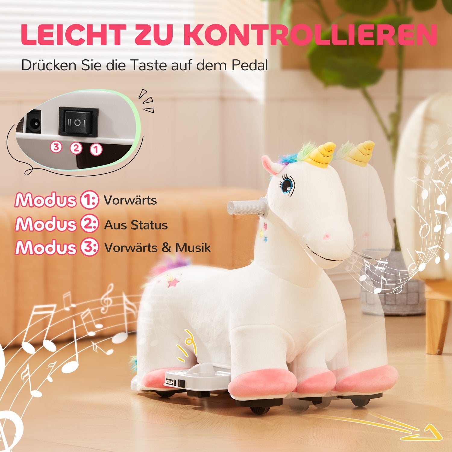 Barns Unicorn elektrisk åkbil med musik, 1,5-3 år