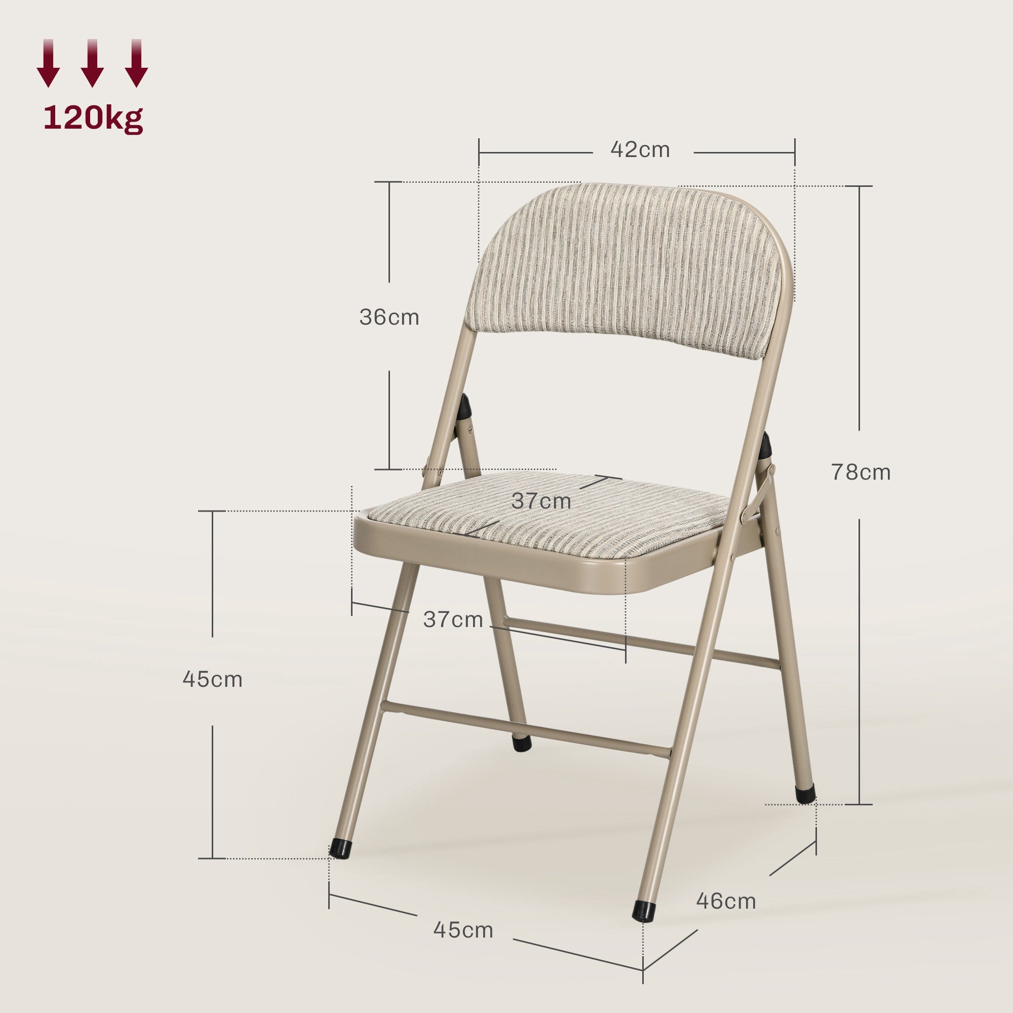 6-delat set med fällbara stolar, stålram, linne-look, beige