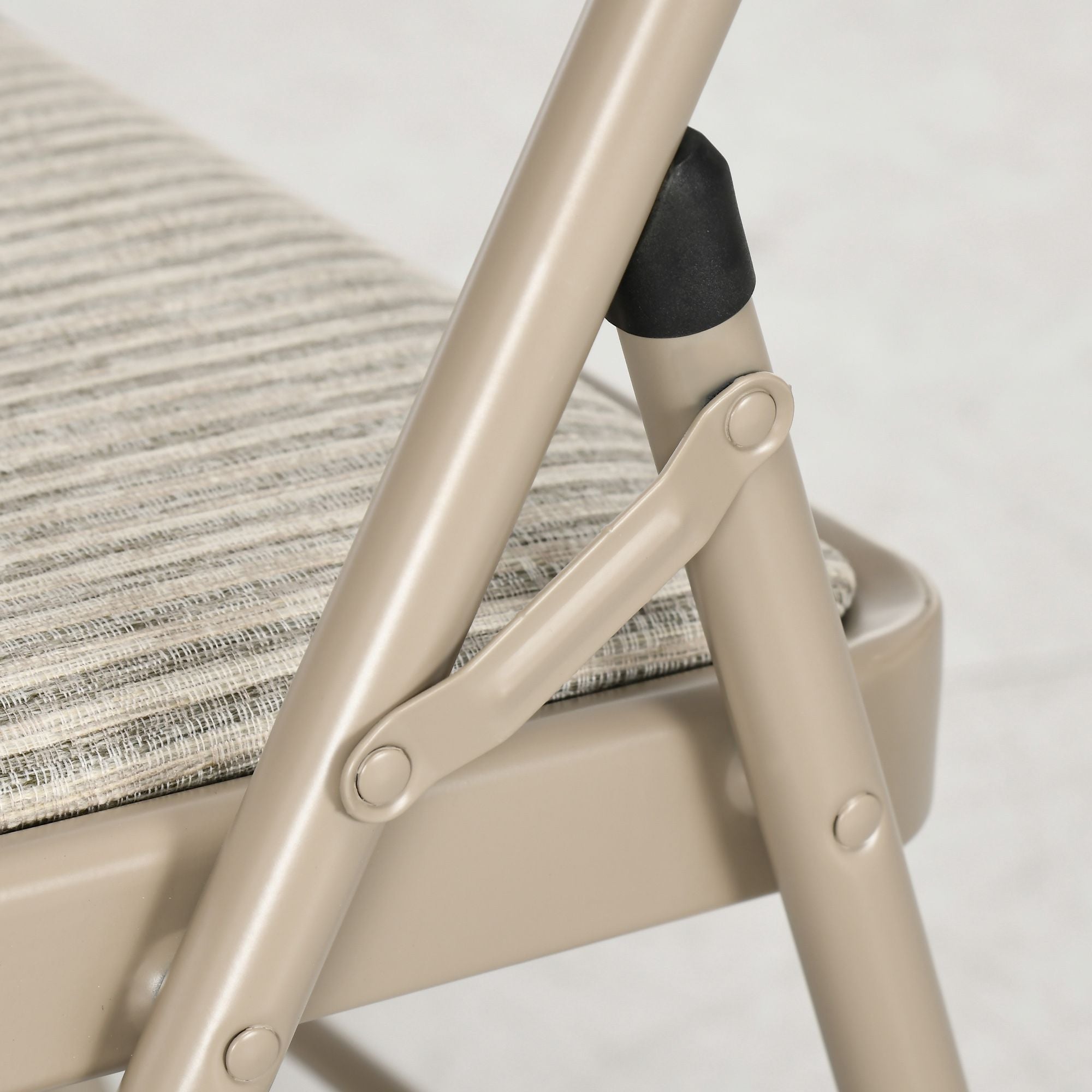 6-delat set med fällbara stolar, stålram, linne-look, beige