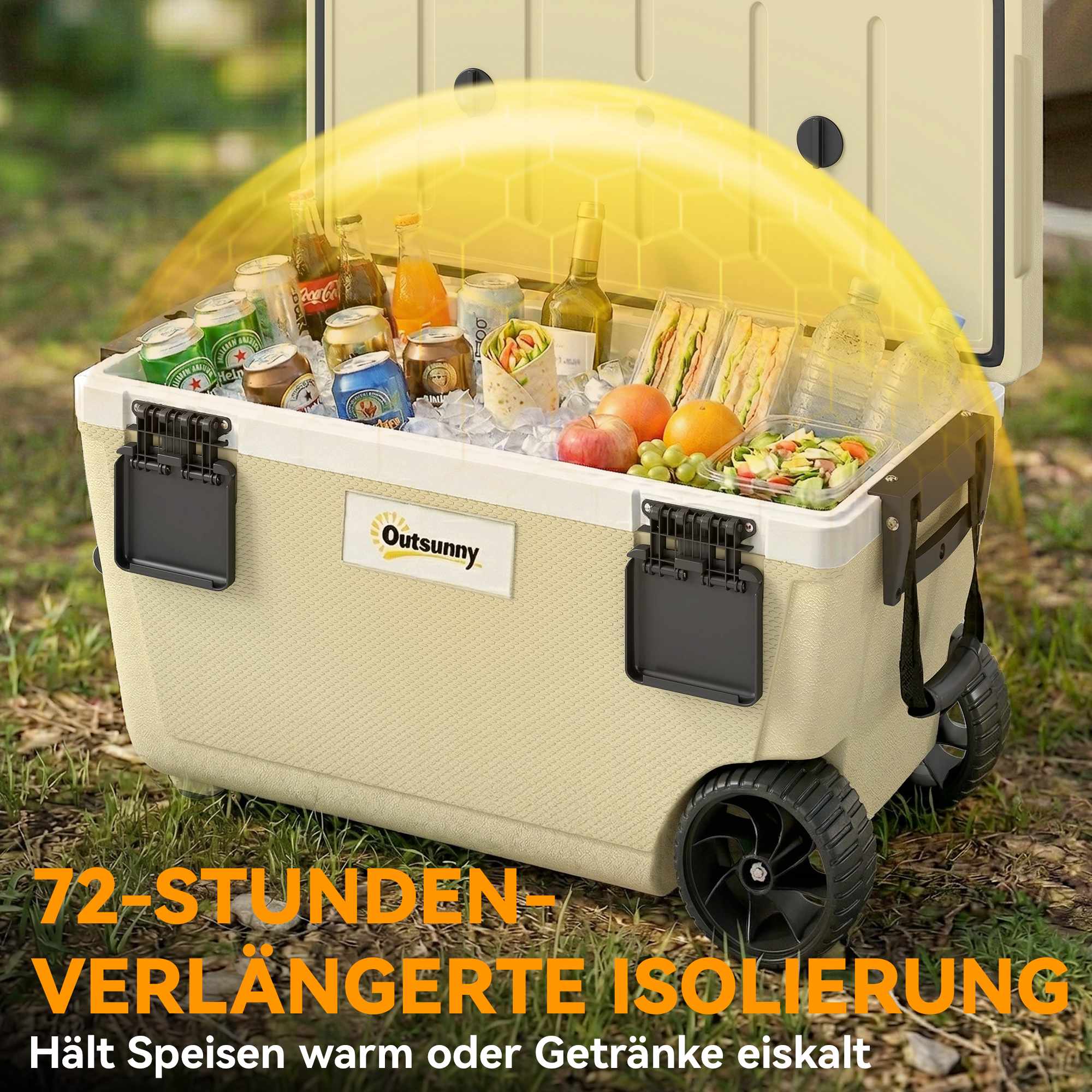 70L kylbox med hjul, 72 timmars isolering, avtappningsventil