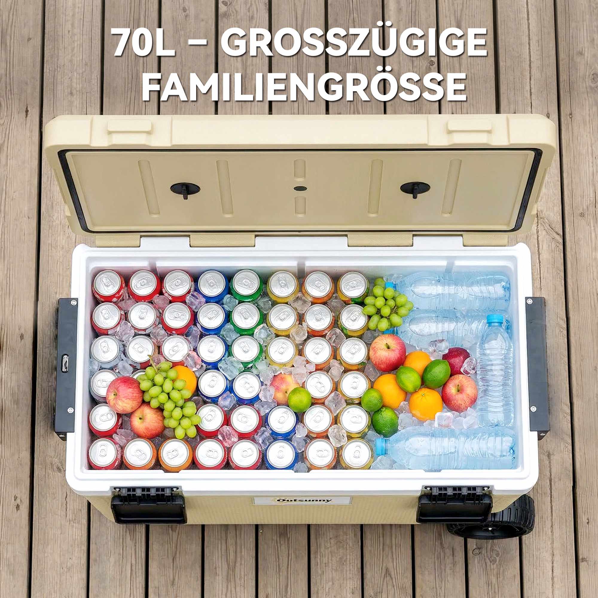 70L kylbox med hjul, 72 timmars isolering, avtappningsventil