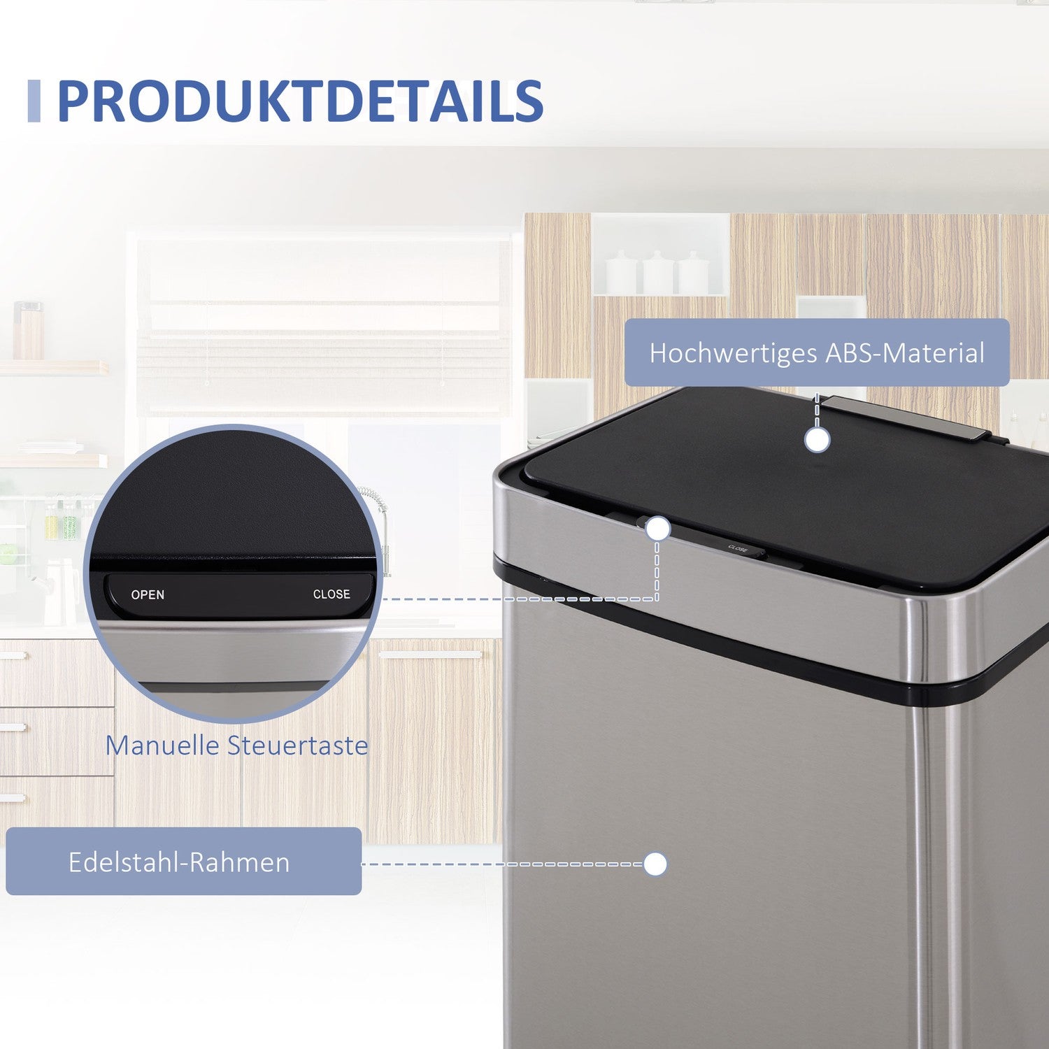 72L sensorsoptunna i rostfritt stål, 3-fack