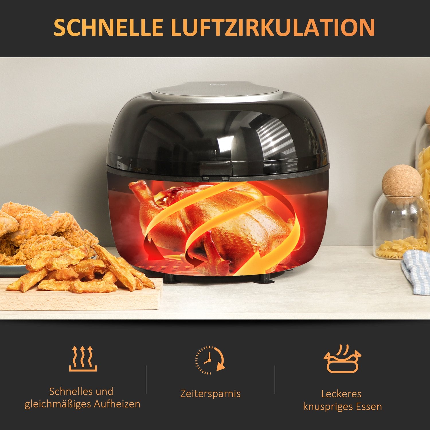 7L varmluftsfritös, oljefri, 1500W, non-stick korg
