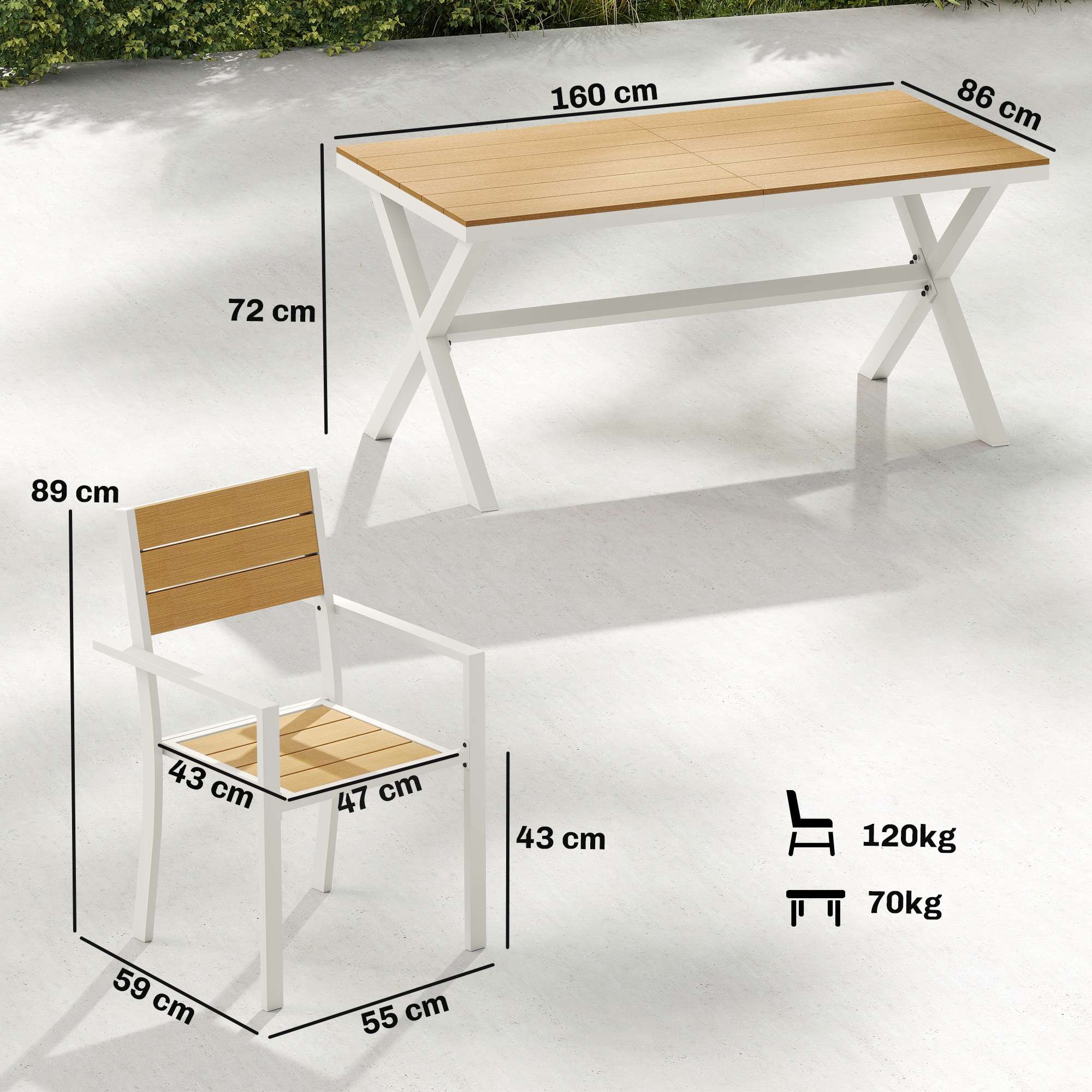 7-delad matgrupp för utomhusbruk, aluminiumram, teakfinish