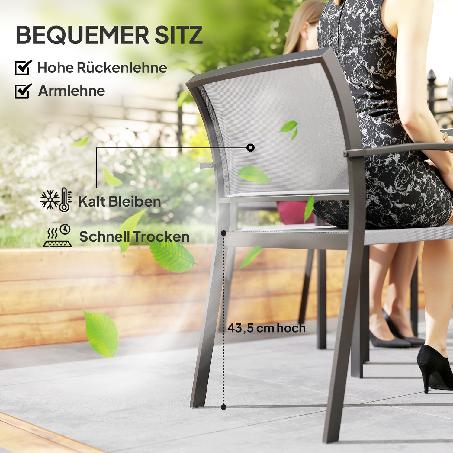 7-delat uteserveringsset – Stapelbara stolar i stål