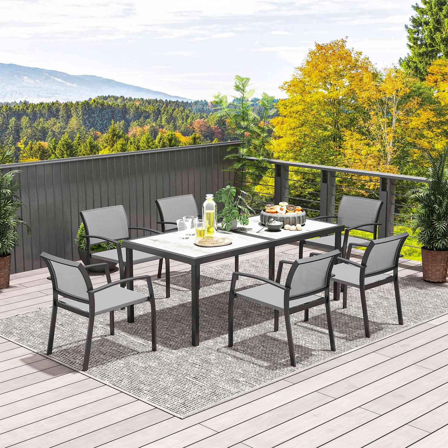 7-delat uteserveringsset – Stapelbara stolar i stål