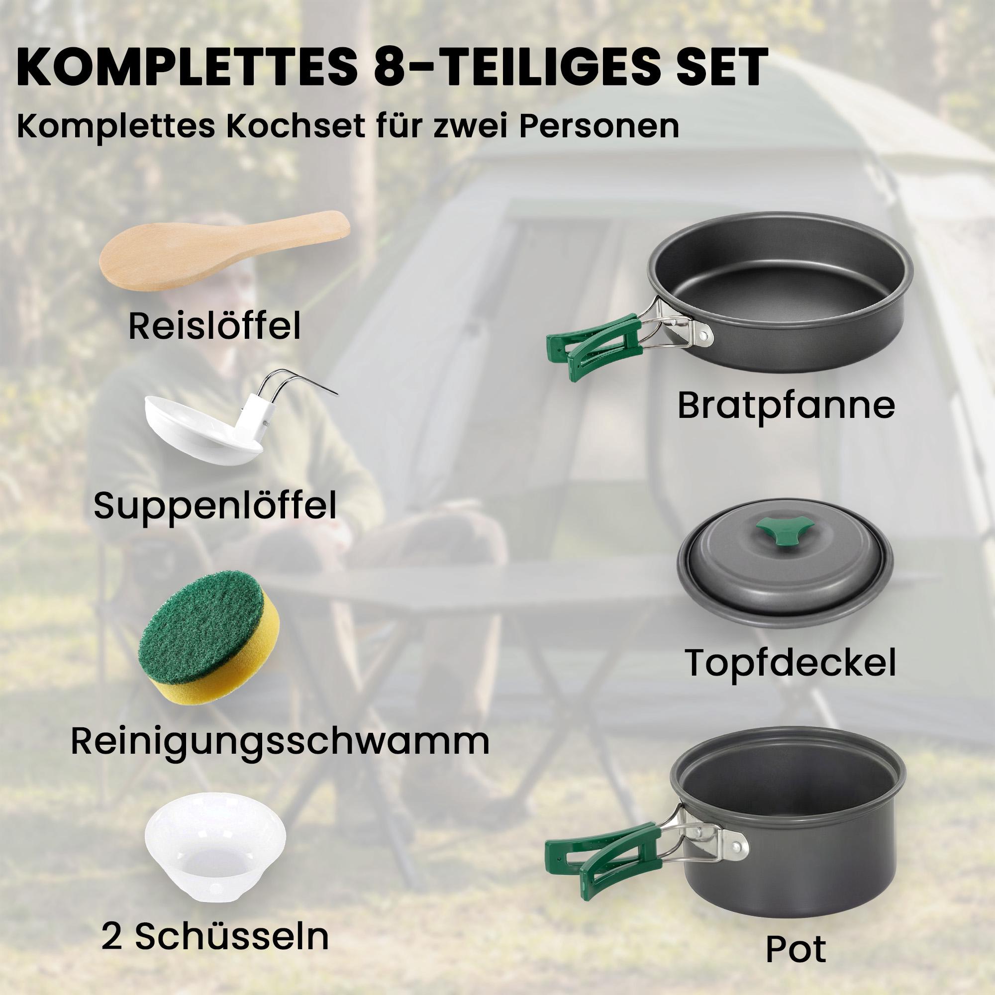 8-delat campingkokkärlsset med skållningssäkra handtag